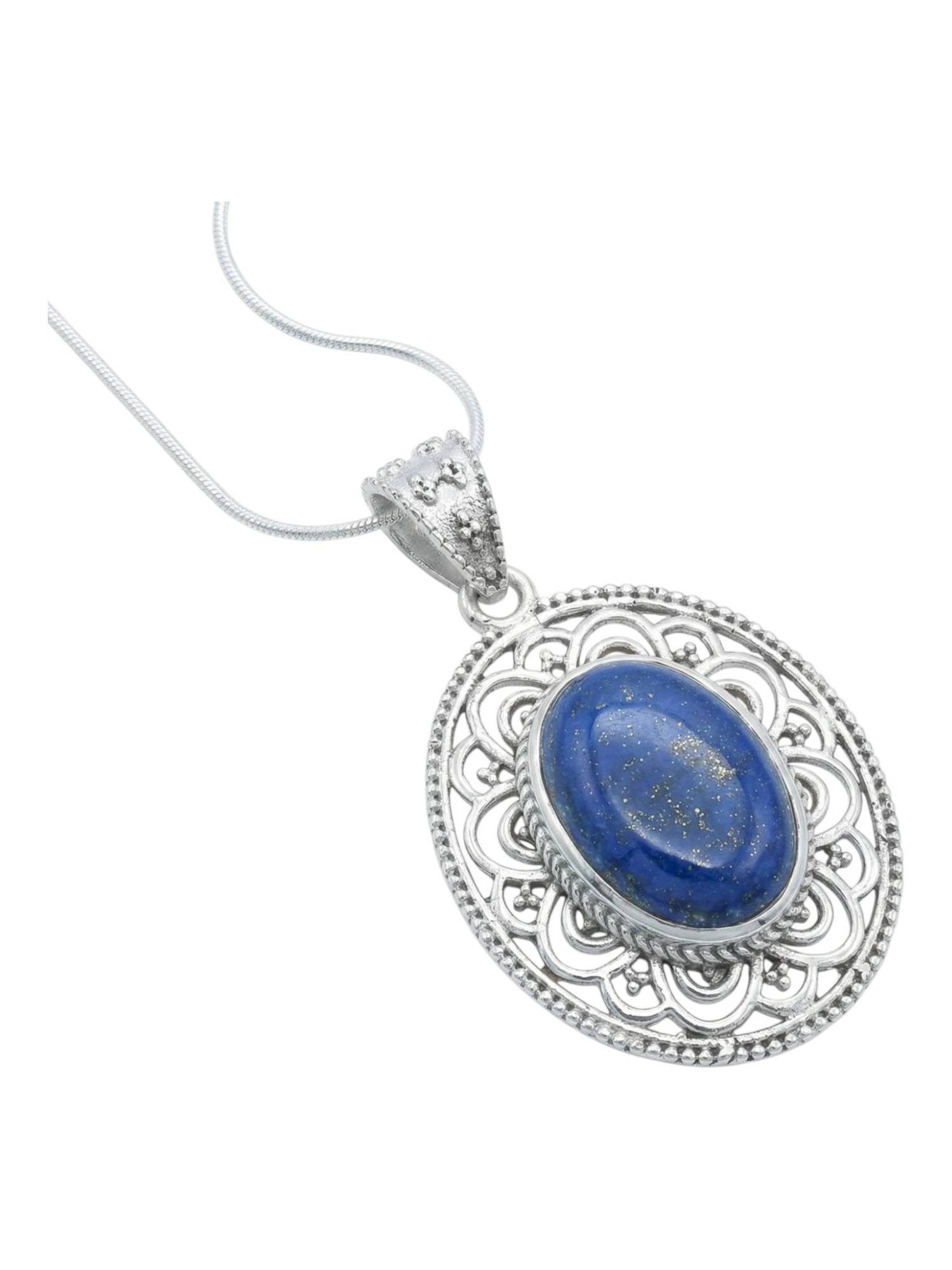 mantraroma Kette mit Anhänger MIUNI aus 925 Silber mit Lapis Lazuli (Kettenanhänger uns Kette), 925 Sterling Silber Ketten mit Kettenanhänger für Damen