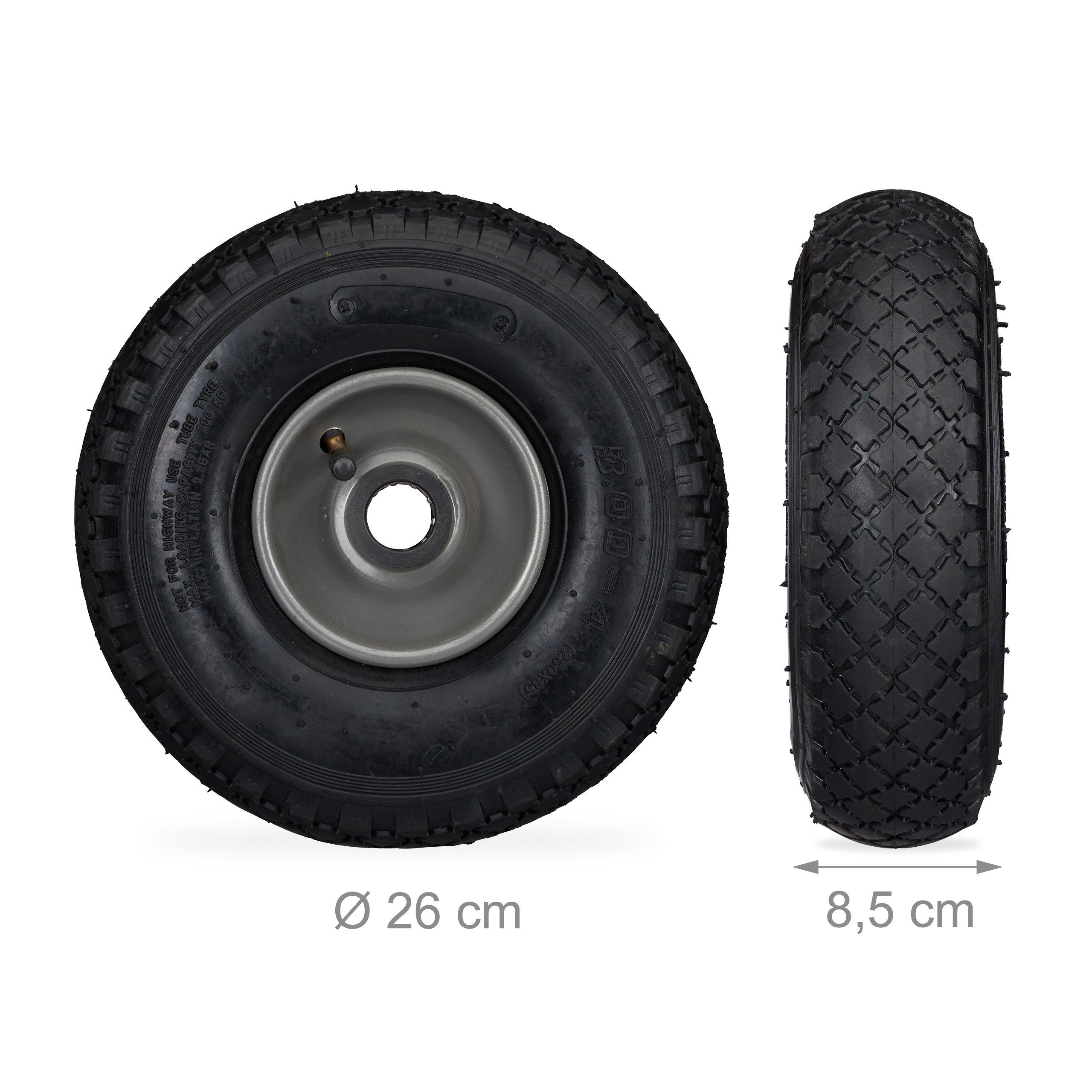 relaxdays Sackkarren-Rad 2er Set Sackkarrenrad 3.00-4 Stahlfelge, Schwarz-Grau