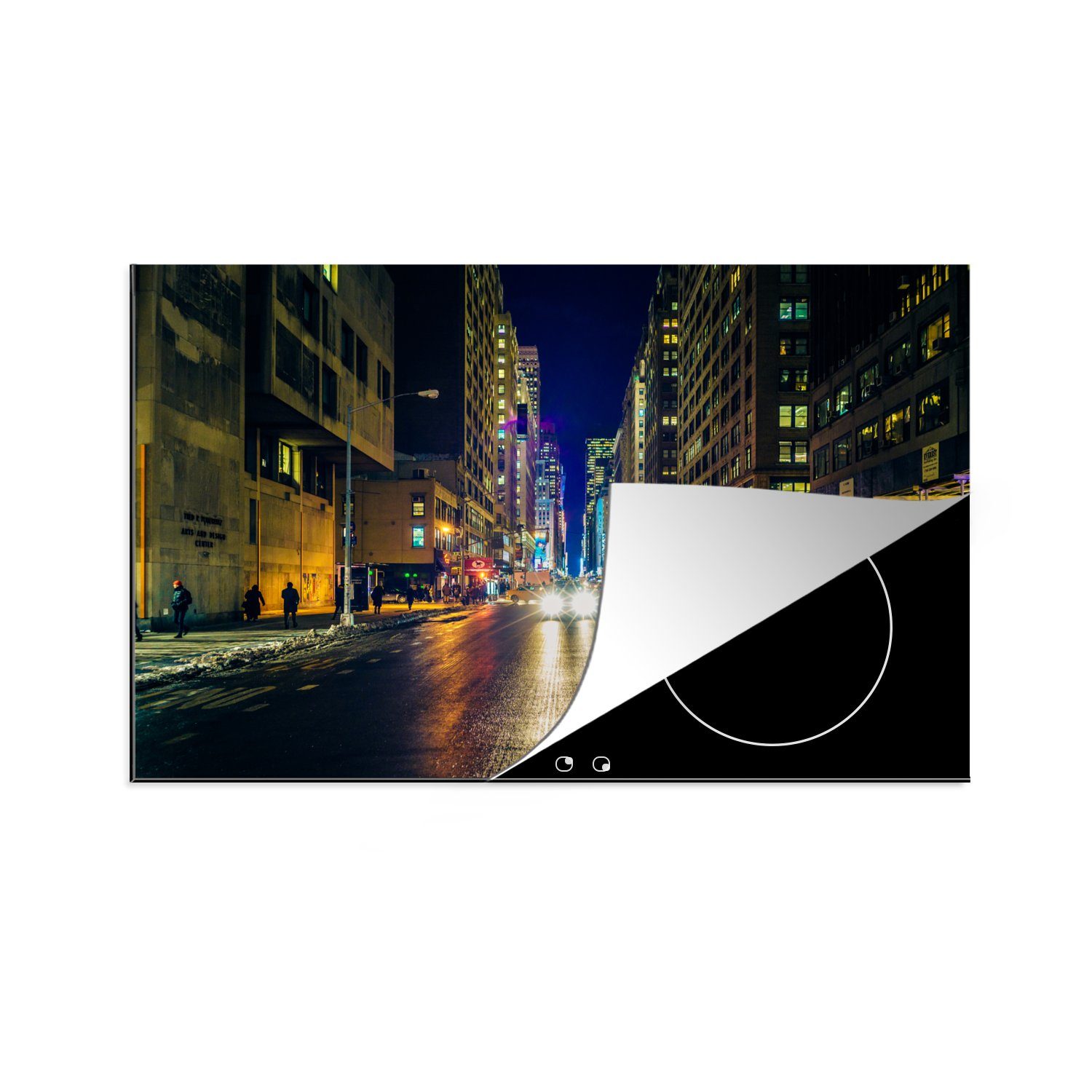 MuchoWow Herdblende-/Abdeckplatte New York - Taxi - Nacht, Vinyl, (1 tlg), 81x52 cm, Induktionskochfeld Schutz für die küche, Ceranfeldabdeckung