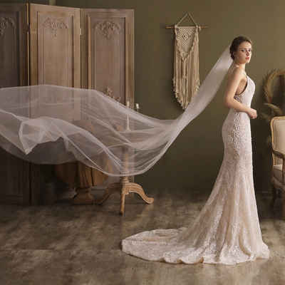 AUKUU Kopftuch Einfacher Einfacher langer schlichter Gaze Brautschleier mit, großem Schwanz weicher Gaze Hochzeitskopfbedeckung 270 x 200