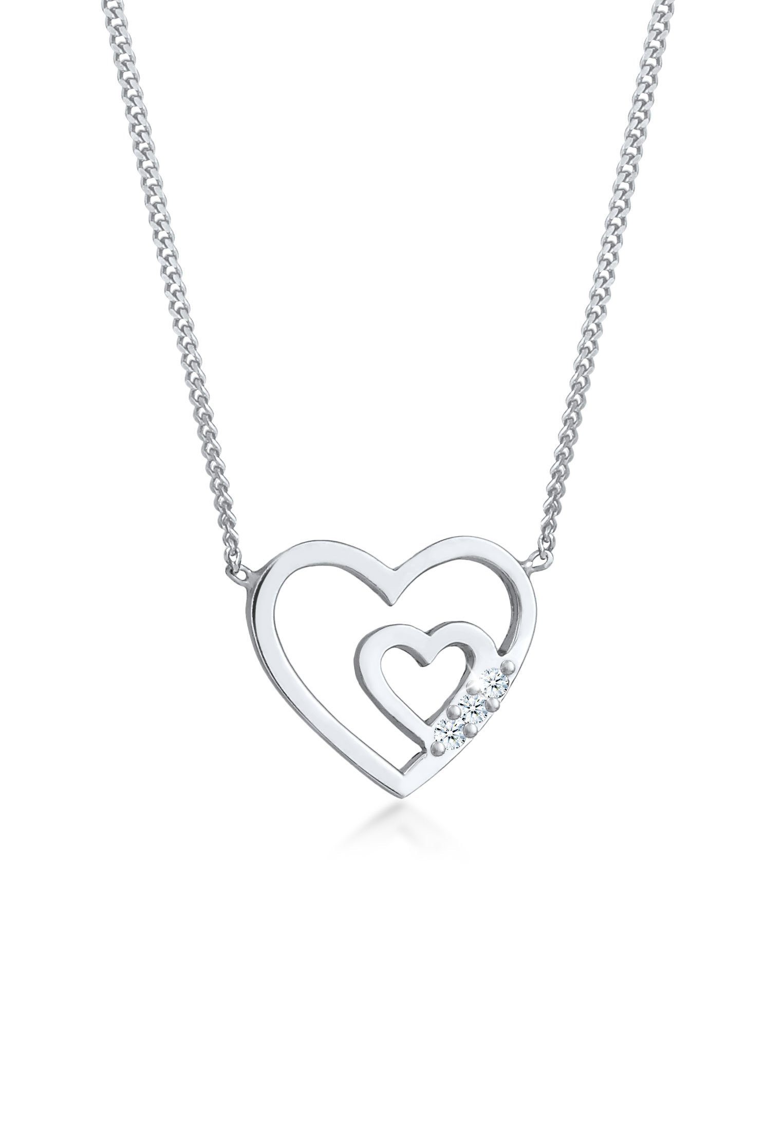 Elli DIAMONDS Kette mit Anhänger Herzen Offen Liebe Diamant (0.045 ct) 925 Silber, Diamant