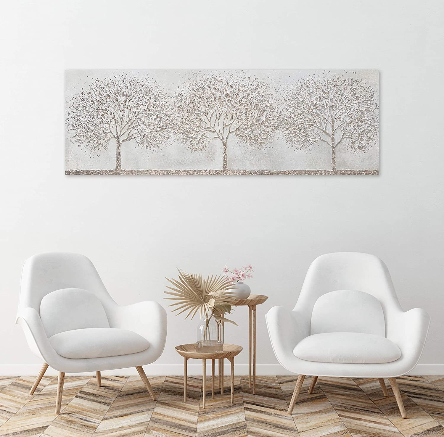 Wald Leinwand Gemälde auf Waldkühle, Grau Landschaft Bäume Handgemalt YS-Art Wald, Bild
