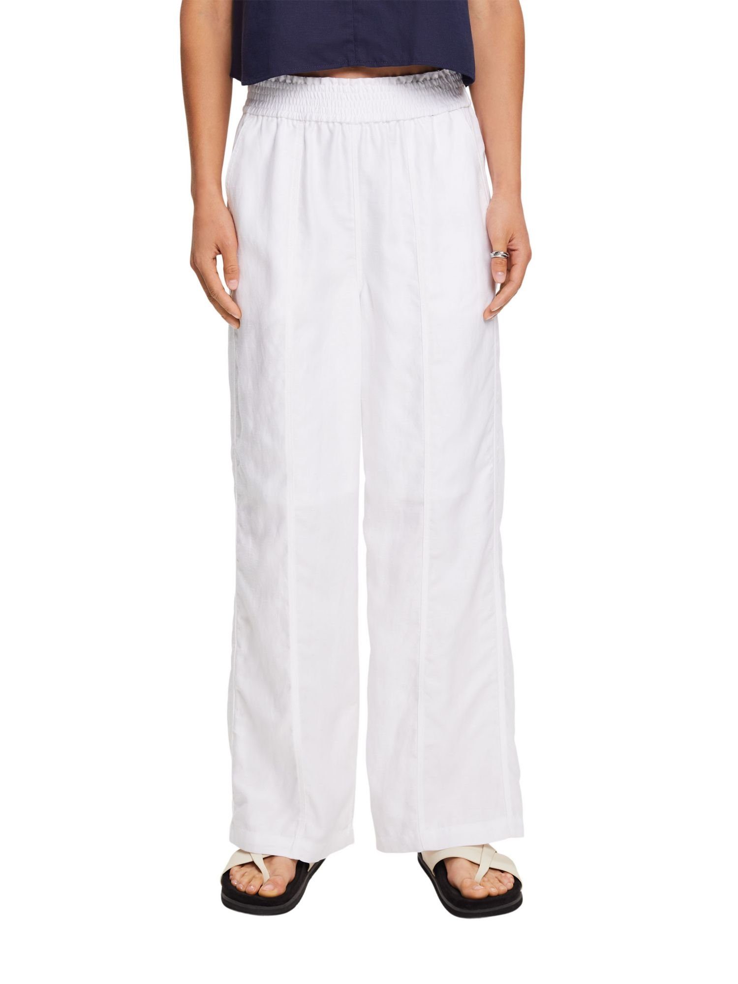 Collection Leinenmix weitem Pull-on-Hose Stoffhose WHITE mit Bein, Esprit