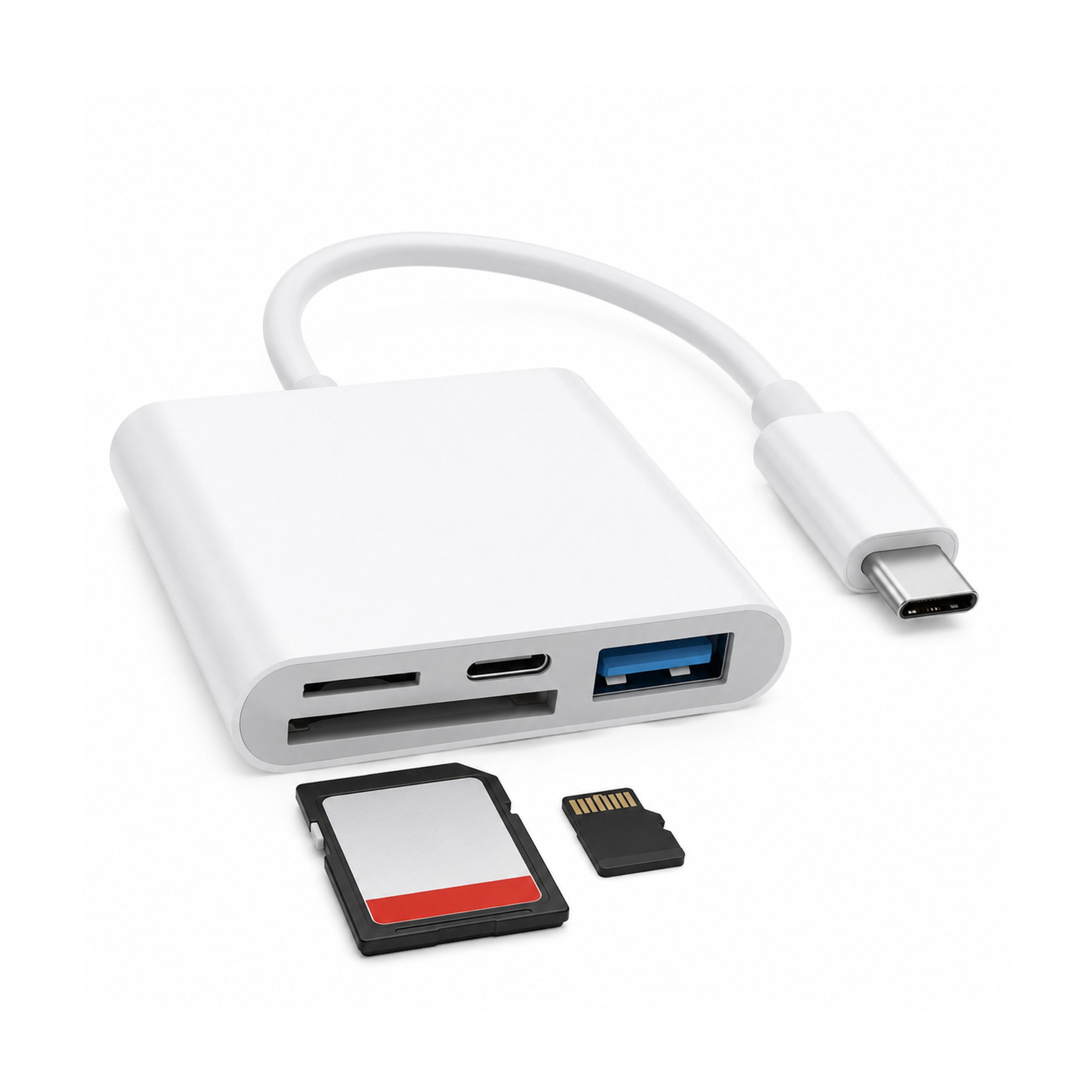 PlugUp Speicherkartenleser SD-Kartenleser 4 in 1 Speicherkartenleser SD- & microSD Card Reader, 4in1 Adapter mit SD, microSD, USB 3.0 und USB-C