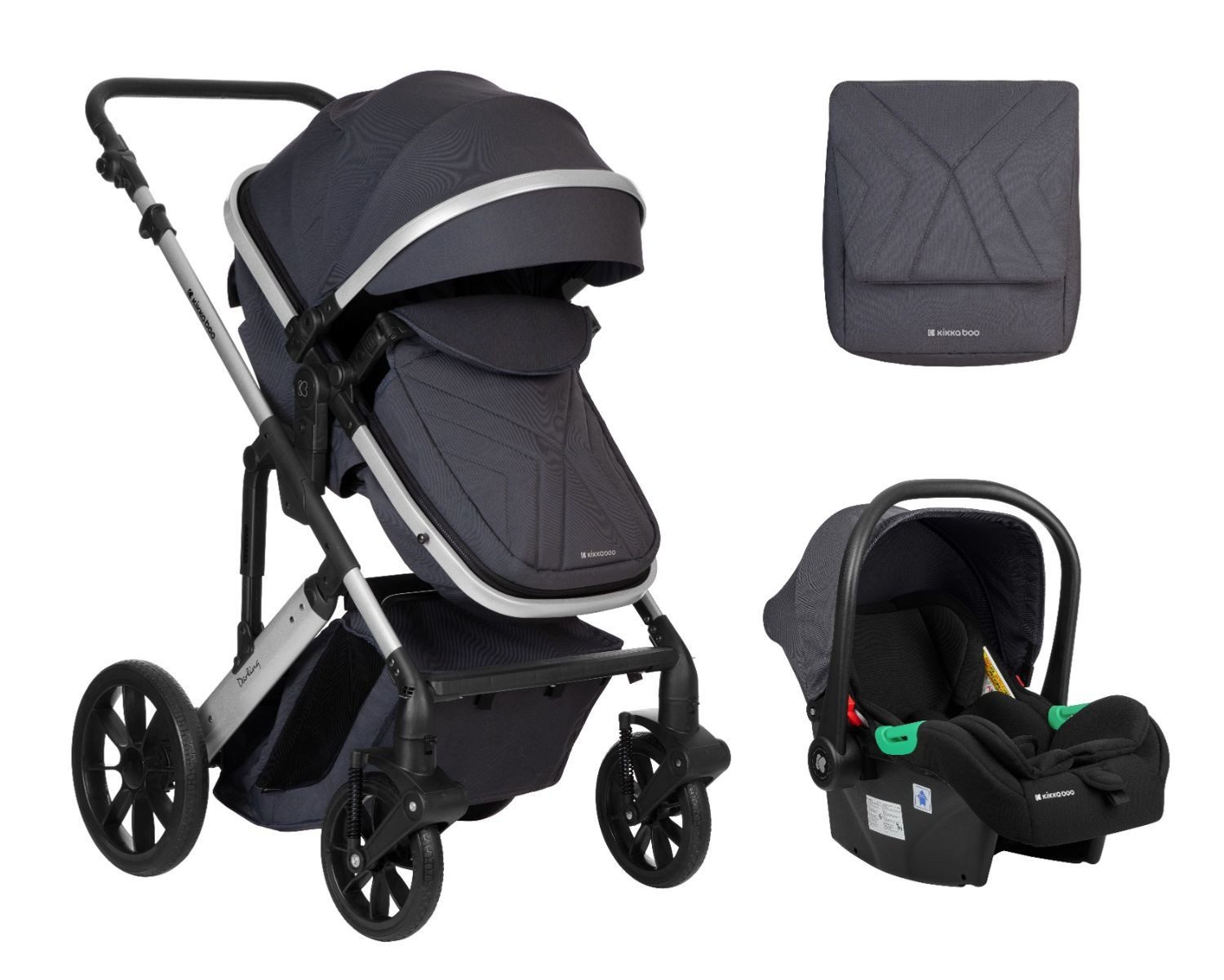 Kikkaboo Kombi-Kinderwagen Kinderwagen Darling 3 in 1, Sportsitz Tragetasche Autositz Wickeltasche