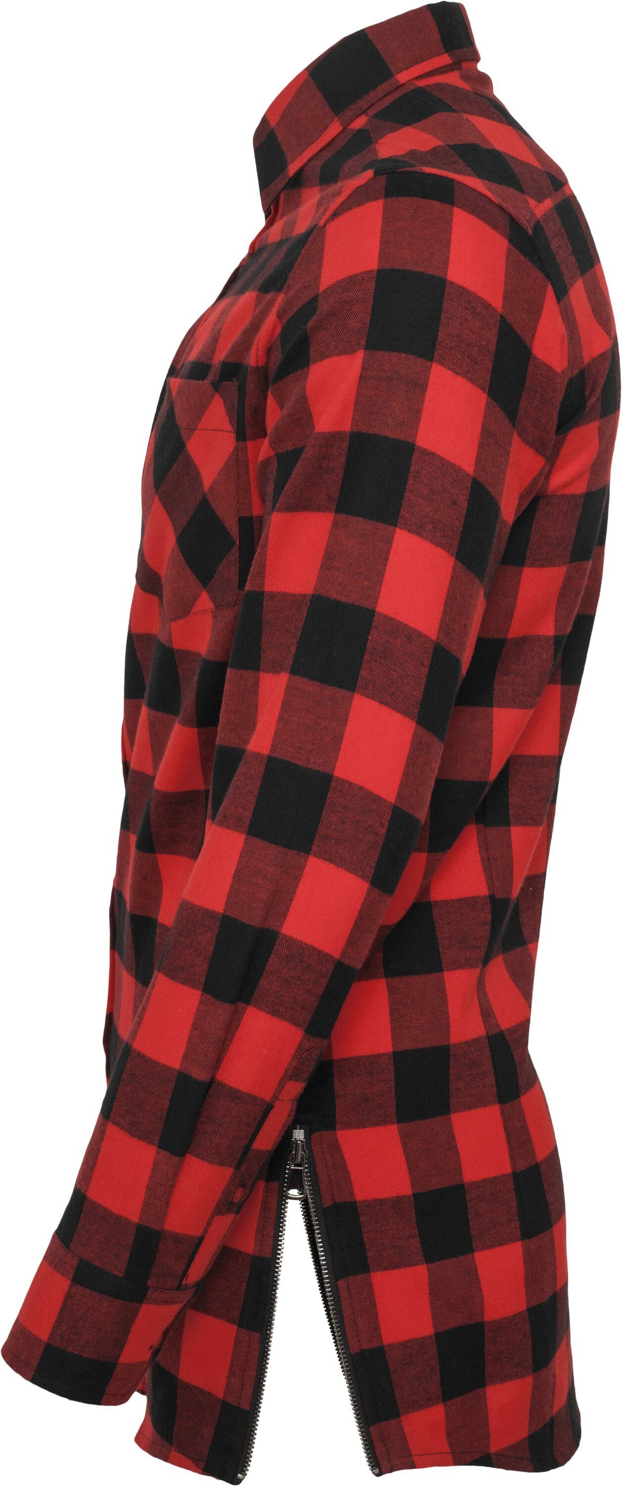 Long black/red Side-Zip Langarmshirt Checked (1-tlg) Herren Shirt Flanell URBAN CLASSICS