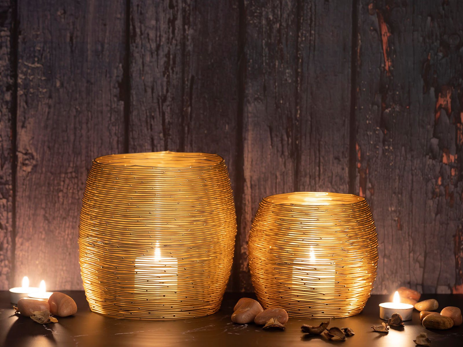 Amagohome Teelichthalter Kerzenständer Set 2-teilig Teelichthalter Windlichter Paris gold o. si (2 St) – Bild 4 von 5