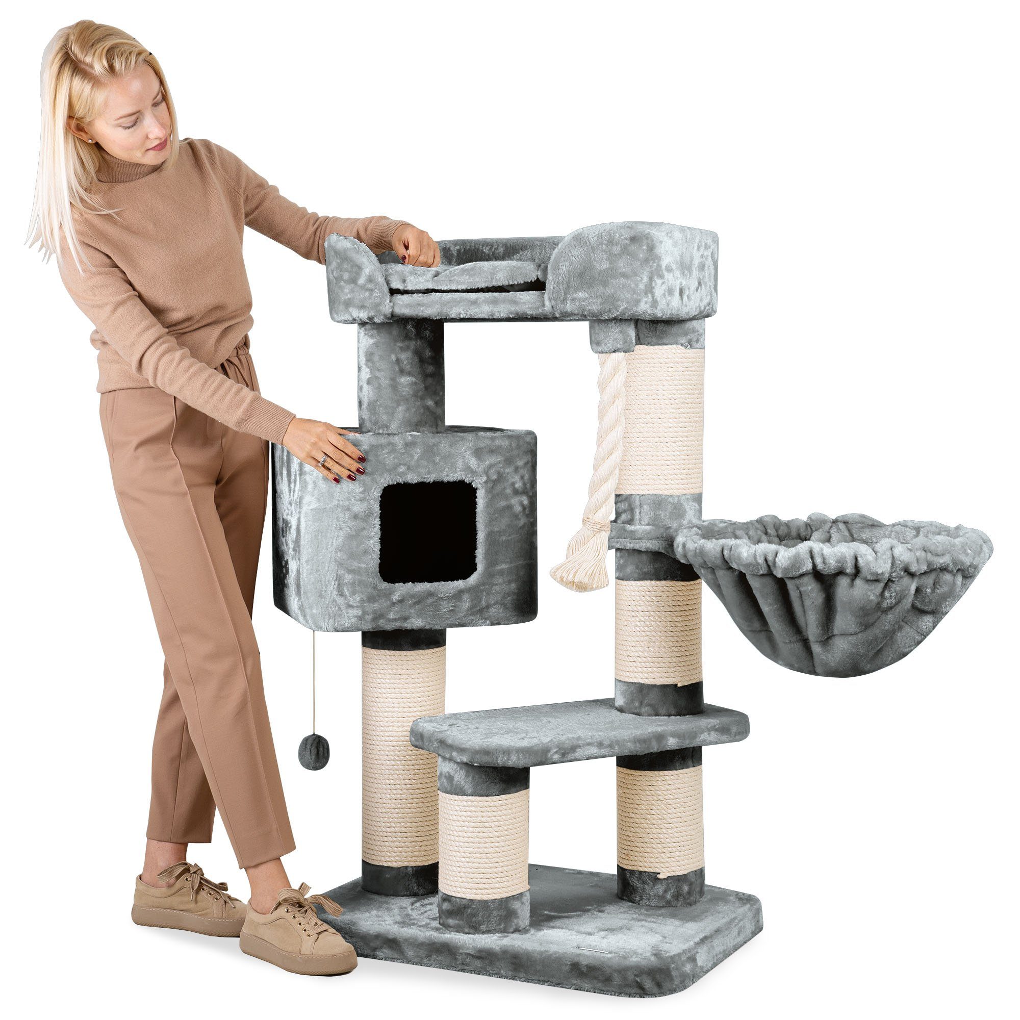 Happypet Kratzbaum ALINA, 118 cm, Premium Katzenbaum für große Katzen, 15 cm Stämme