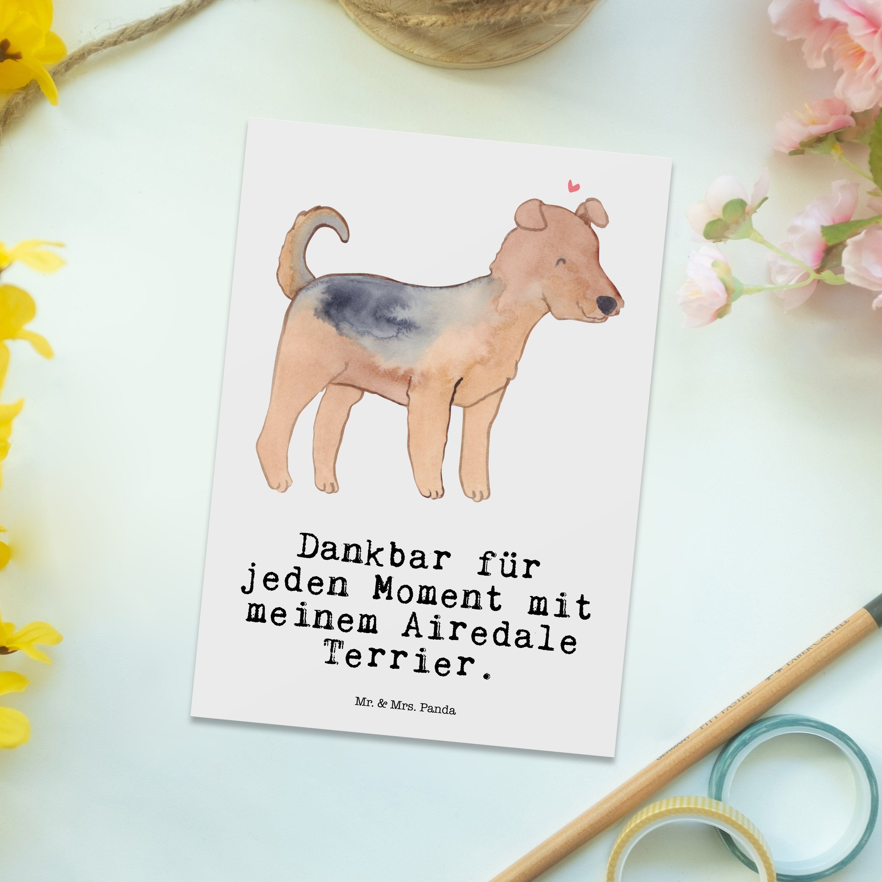 Postkarte Grußkar - Mrs. - Geschenk, Weiß Airedale Tierfreund, Panda Moment Mr. Karte, & Terrier
