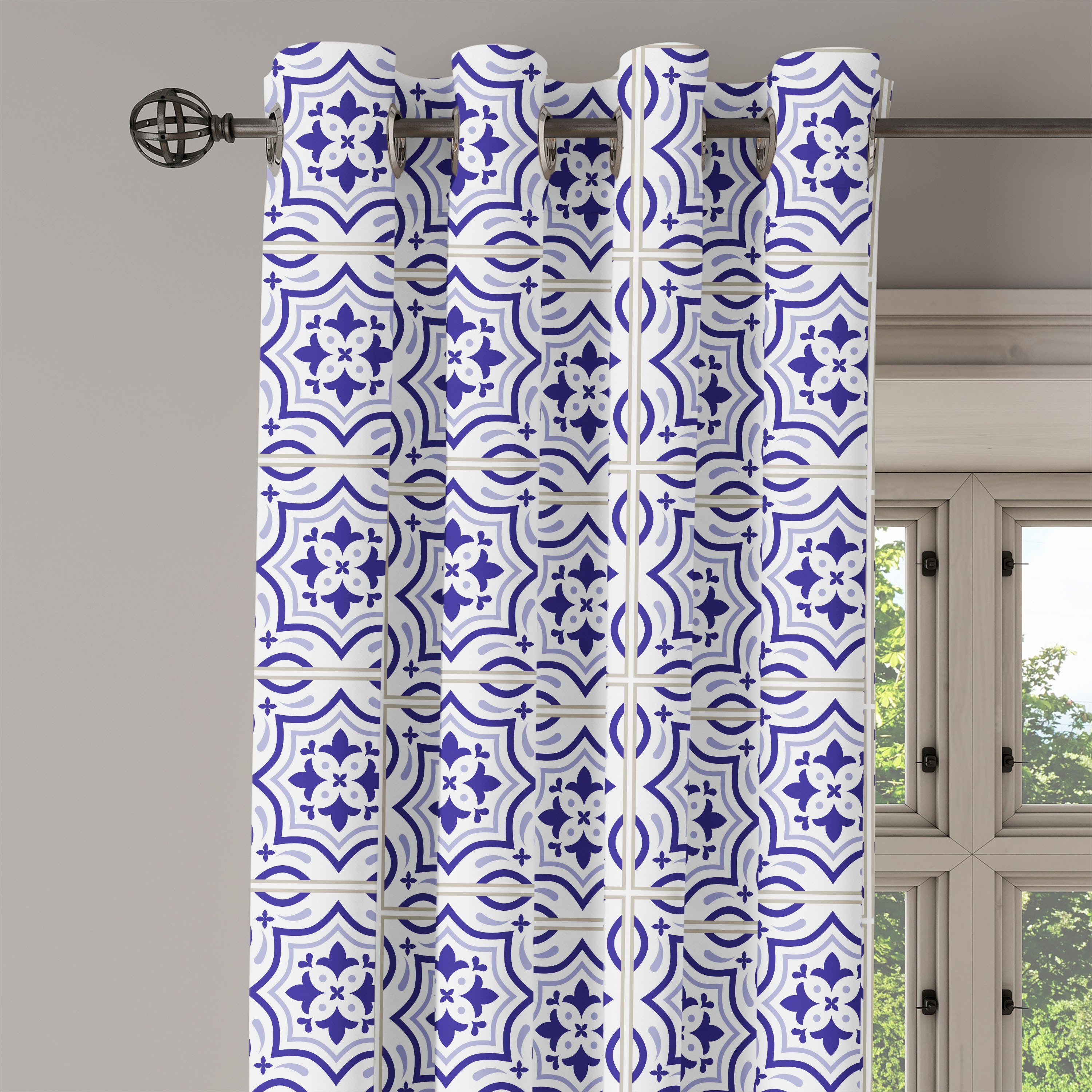 Wohnzimmer, Gardine Bodenfliese Azulejo Abakuhaus, Schlafzimmer Portugiesisch 2-Panel-Fenstervorhänge Dekorative für