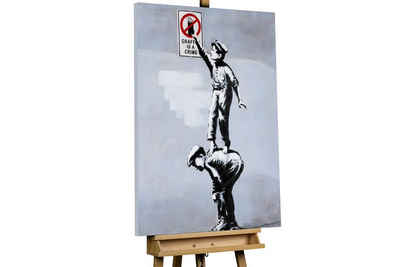 KUNSTLOFT Gemälde Banksy's Rascals 75x100 cm, Leinwandbild 100% HANDGEMALT Wandbild Wohnzimmer