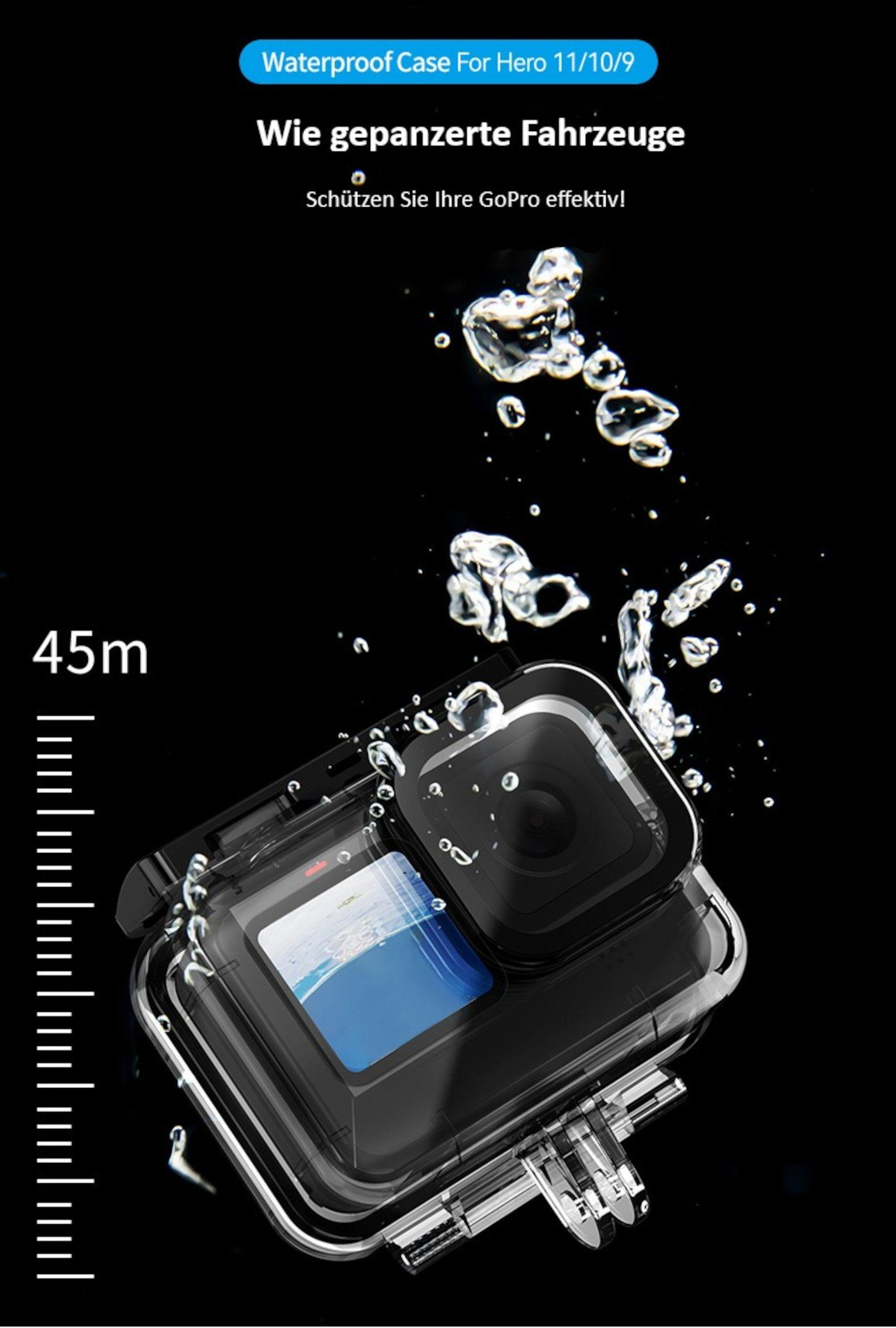 ayex Wasserdichtes Case Schutzbox Zubehör GoPro 9 Gehäuse Waterproof 10 Hero 11 Actioncam
