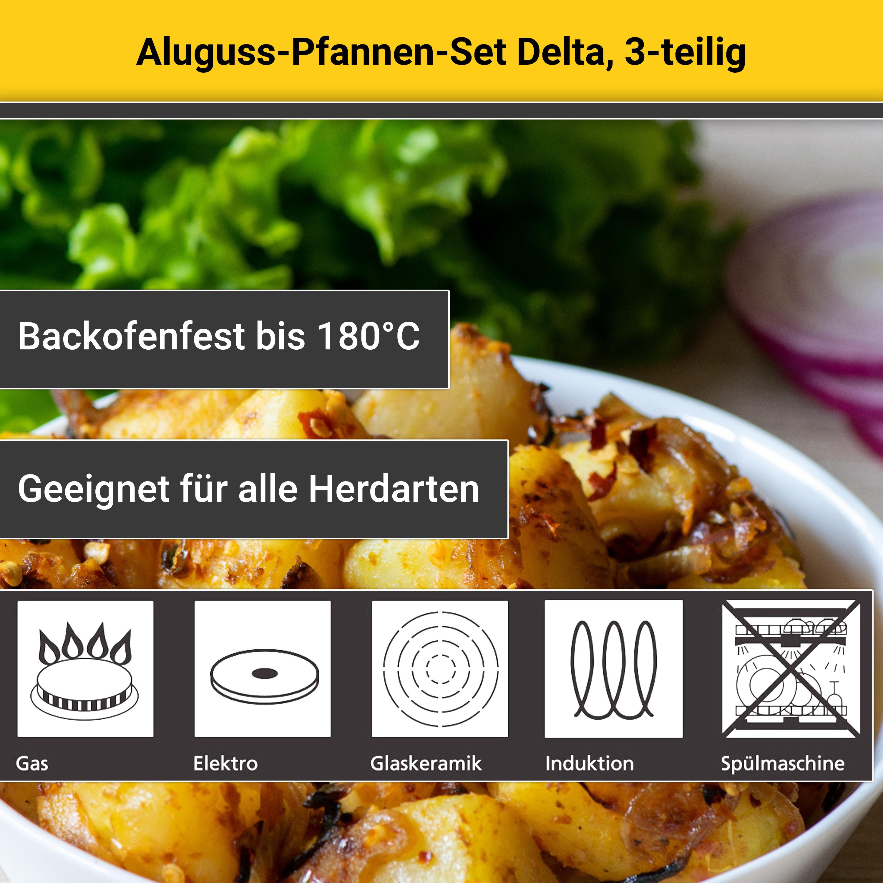 Krüger Pfannen-Set Delta, Aluminiumguss (Set, 3-tlg), Ø 20/24/28 cm, Induktion