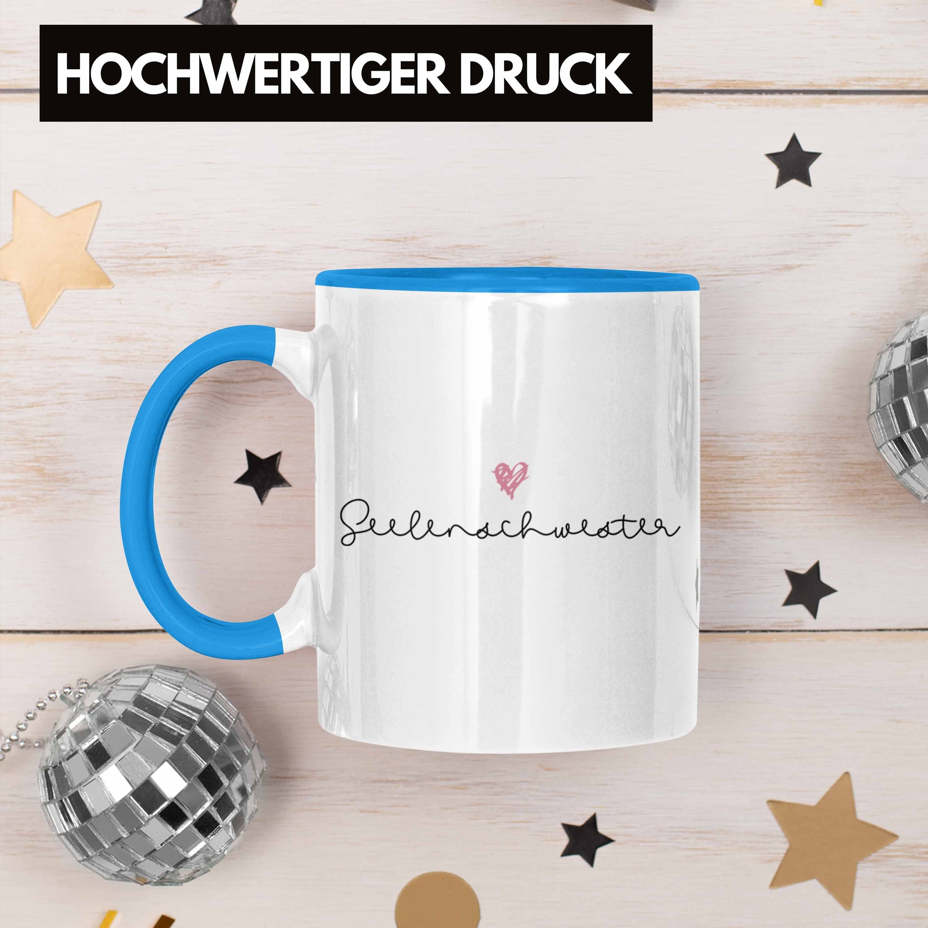 Trendation Geburtstag Schwester Beste Geschenkidee -Seelenschwester Schwester Geschenk Tasse Tasse für Trendation Blau