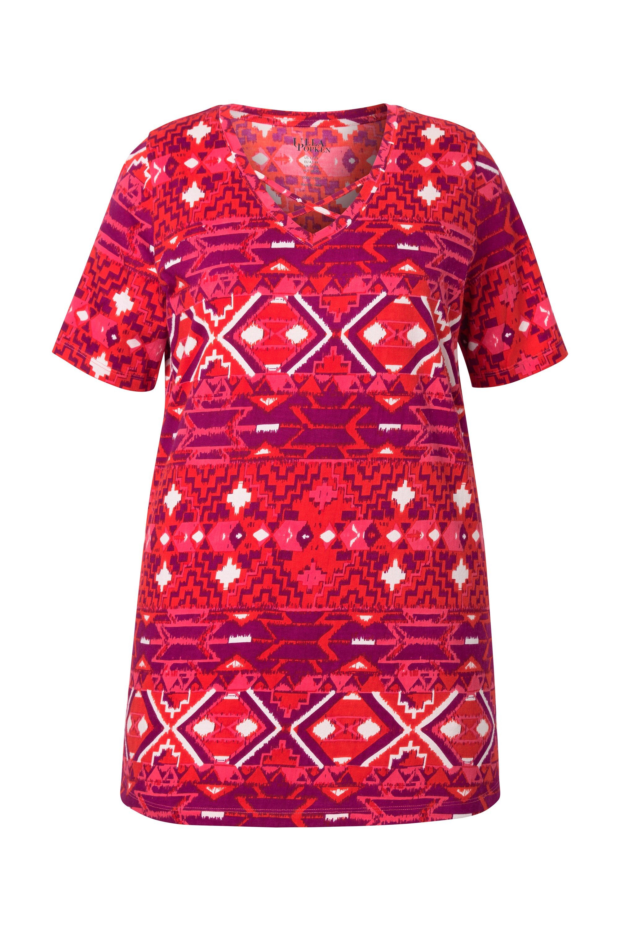 Ulla Popken Longshirt Longshirt Zierbänder A-Linie V-Ausschnitt Halbarm günstig online kaufen