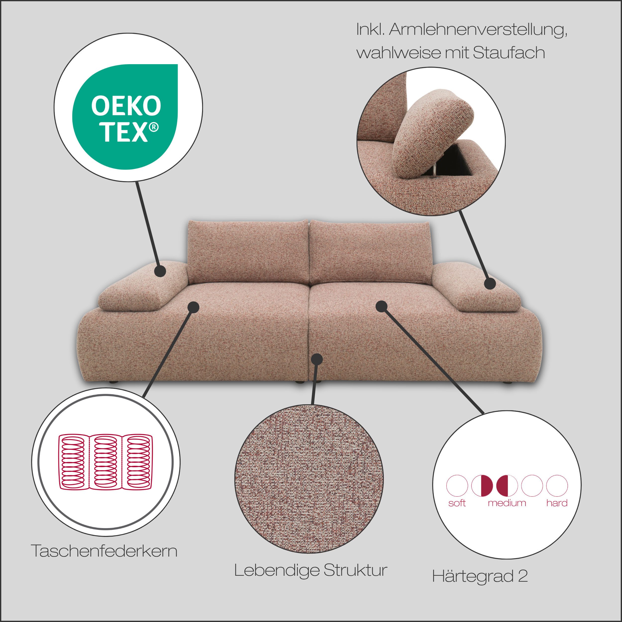 DOMO collection Big-Sofa Évora Megasofa Breite 244 cm, 2 Teile, Federkern, inkl. Armlehnenverstellung, Struktur grob, silber