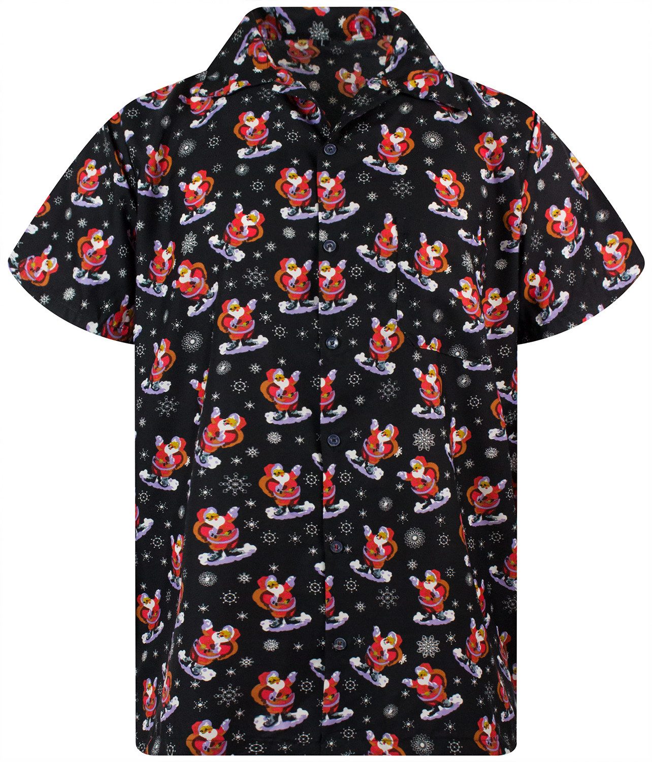 King Kameha Hawaiihemd Christmas Snow Cloud Santa Funky Hawaii-Hemd Kurzarm Front-Tasche