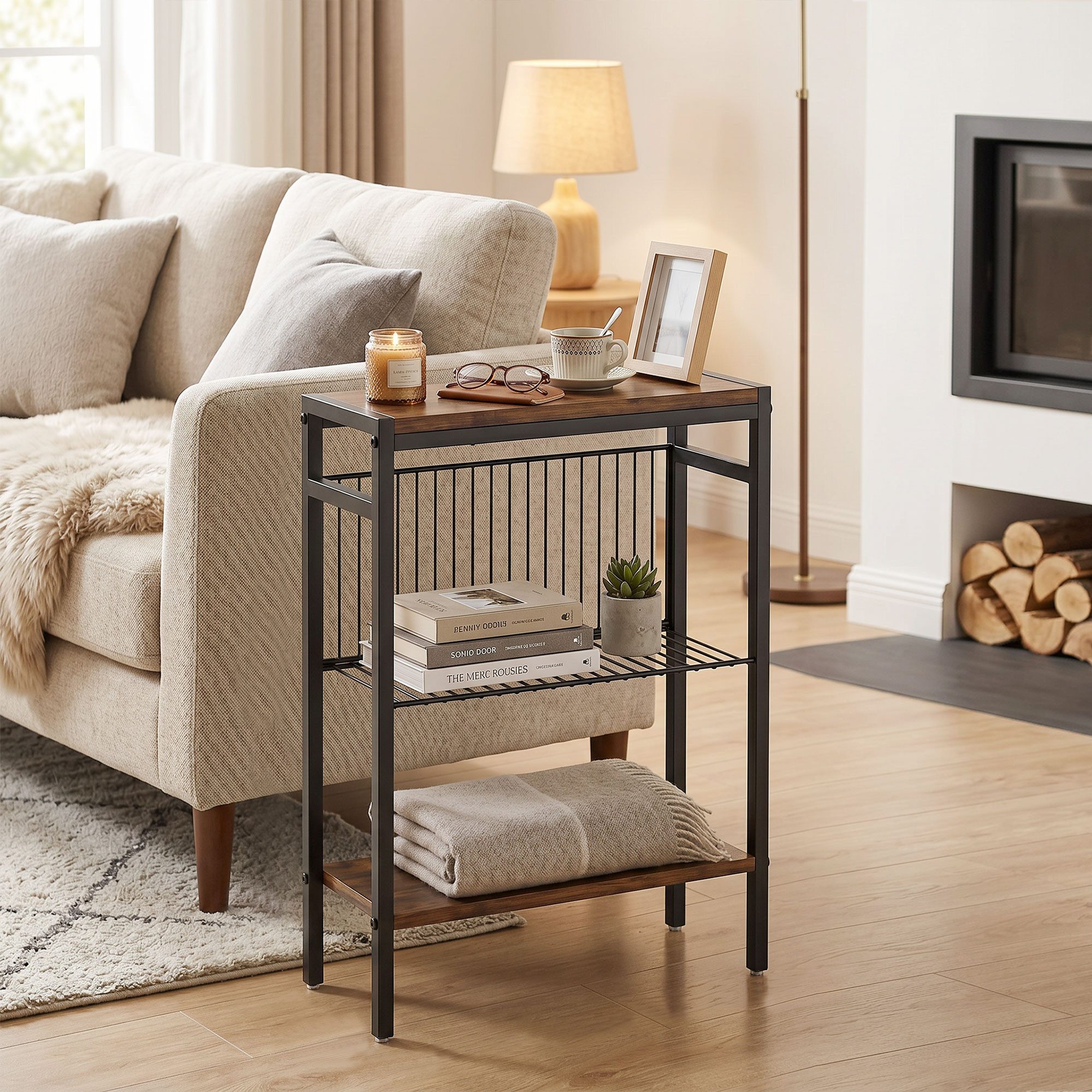 HOMCOM Beistelltisch kleiner Couchtisch Sofatisch mit Ablagen (Packung, 1-St., 1 Tisch), Stilvolles Design, drei Ablagen, kompakt, verstellbare Füße