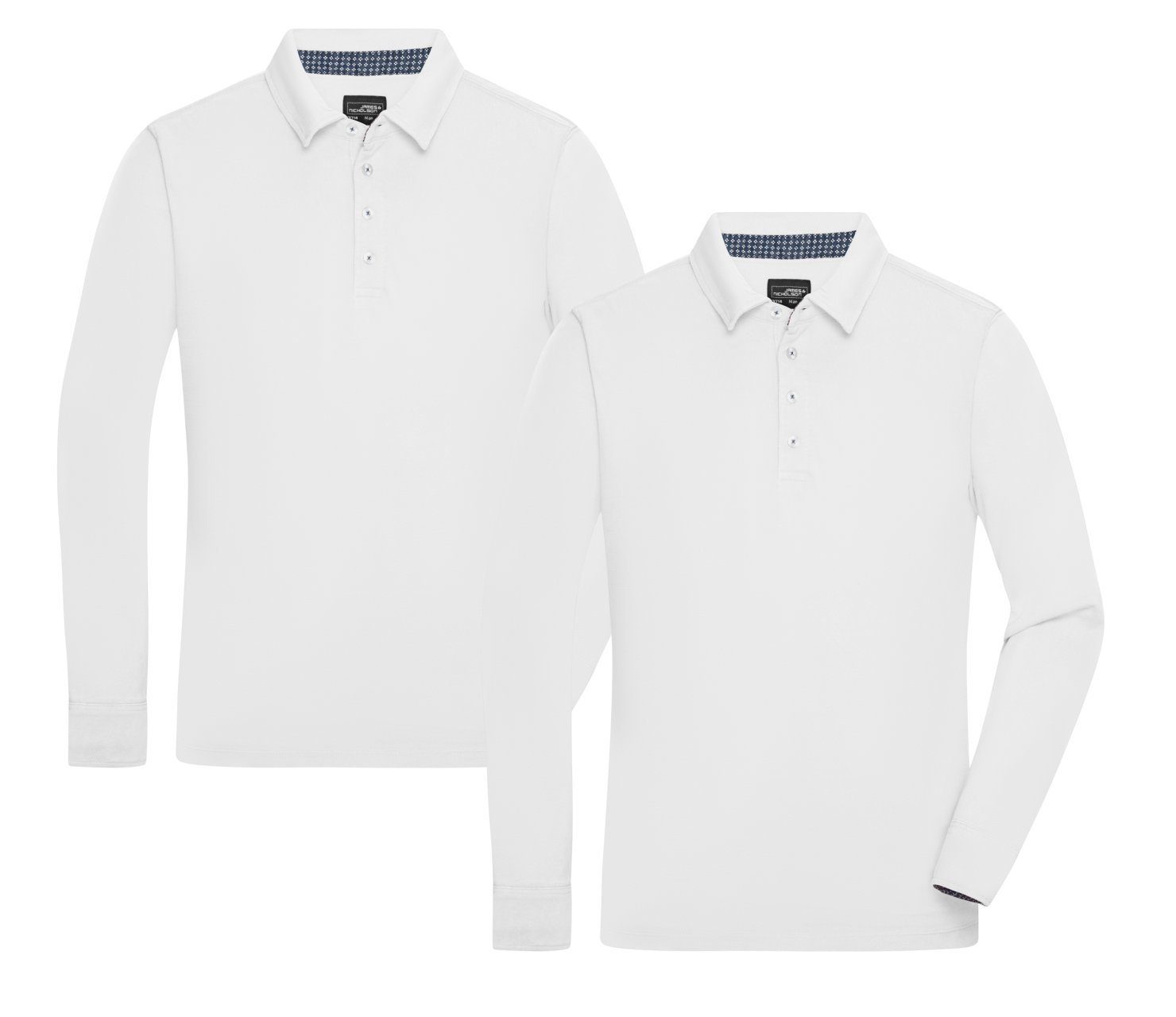 James & Nicholson Langarm-Poloshirt Sportliches Herren Langarm Polo in Washed Optik JN714 (Doppelpack, 2 Stück) Feine Piqué-Qualität white/navy-white
