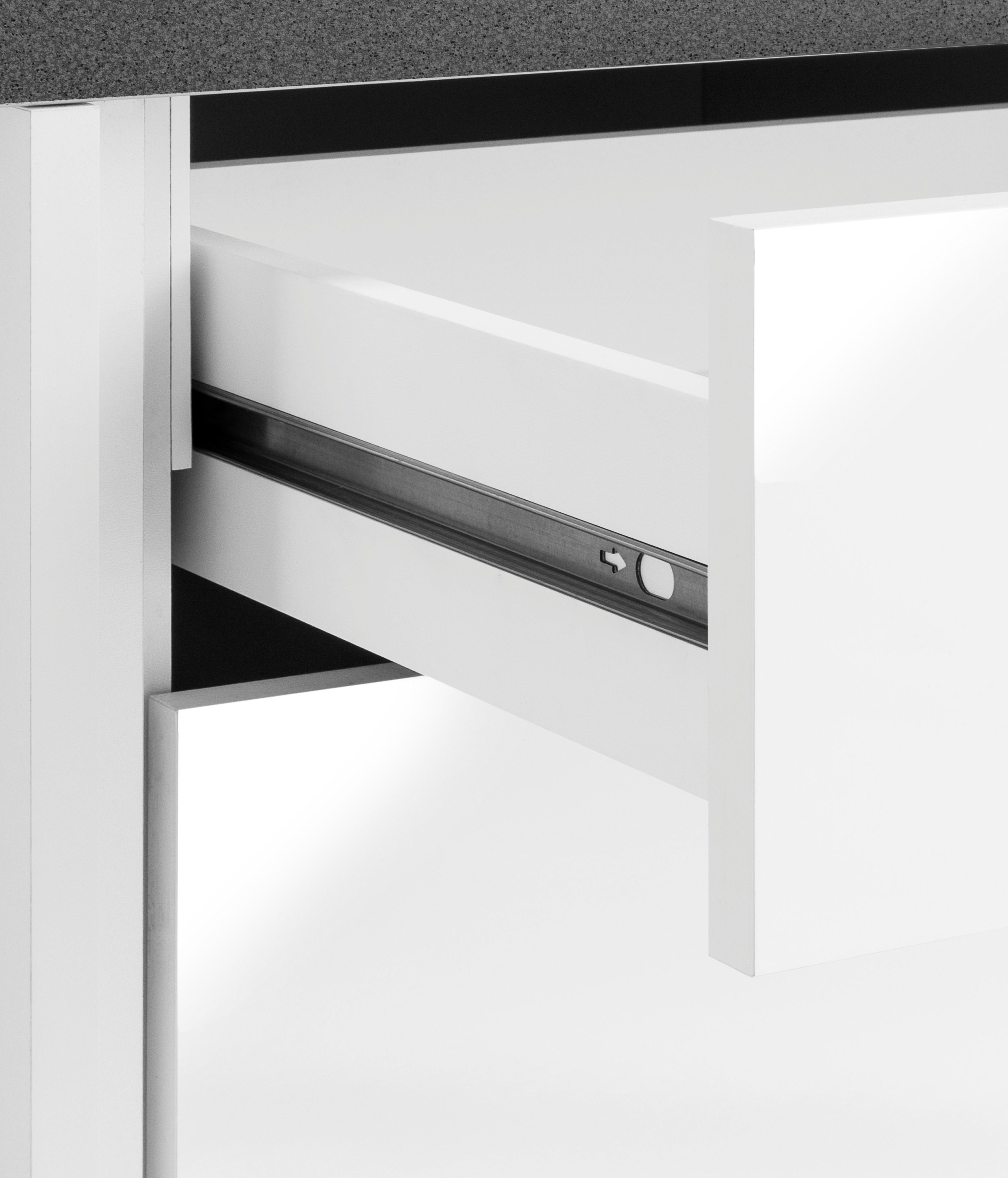 Küchen Grau Cali Korpus: Front: Glanz, Weiß Arbeitsplatte: cm | 110 Weiß, Eckunterschrank Granit wiho Weiß breit