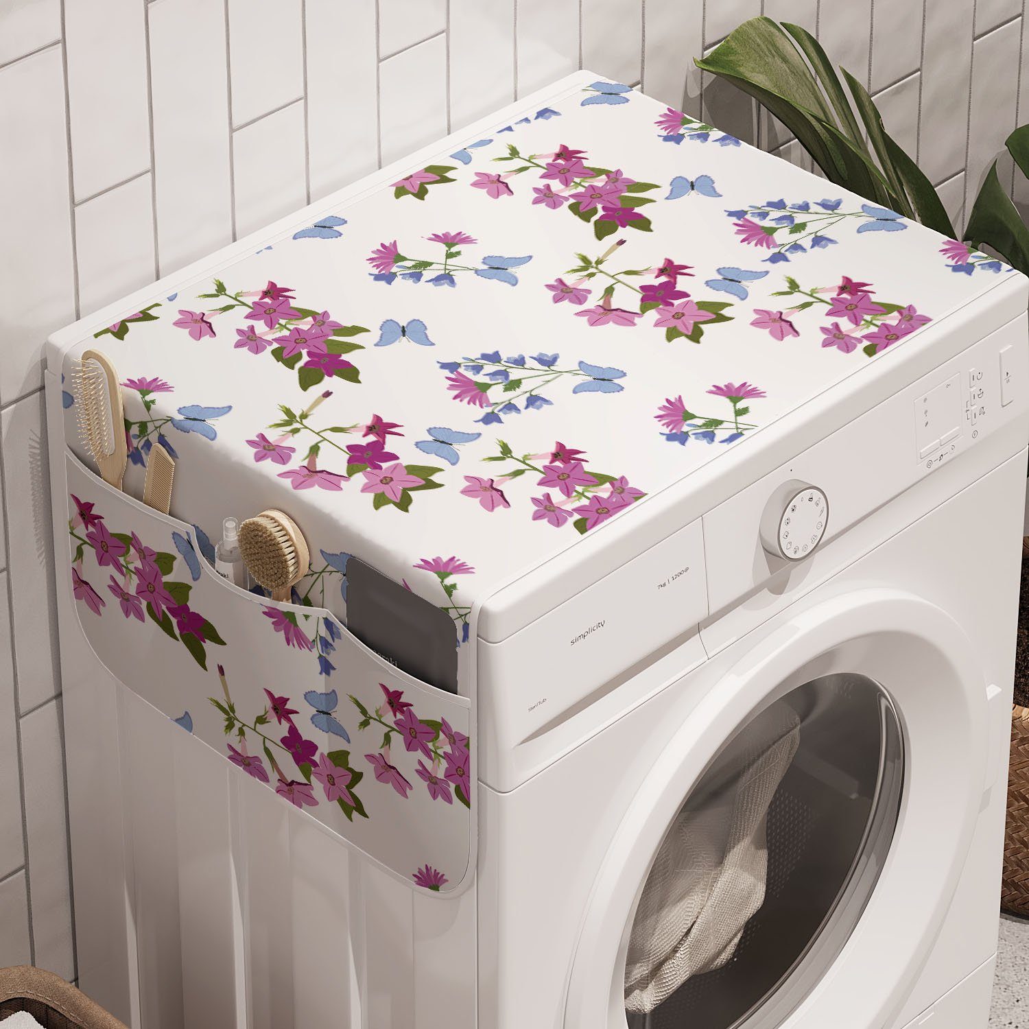 Abakuhaus Badorganizer Anti-Rutsch-Stoffabdeckung für Waschmaschine und Trockner, Blumen Insekten Wildblumen