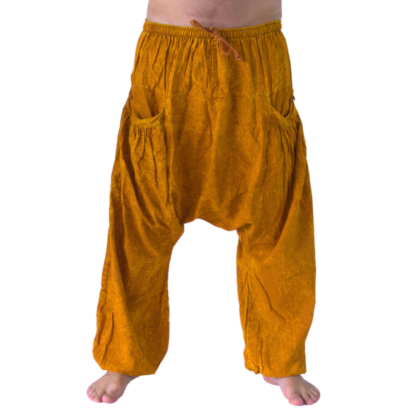 PANASIAM Relaxhose Chillhose stonewashed im Aladin-Style aus 100% Baumwolle locker geschnittene Boho-Hose mit Taschen Freizeithose für Damen und Herren