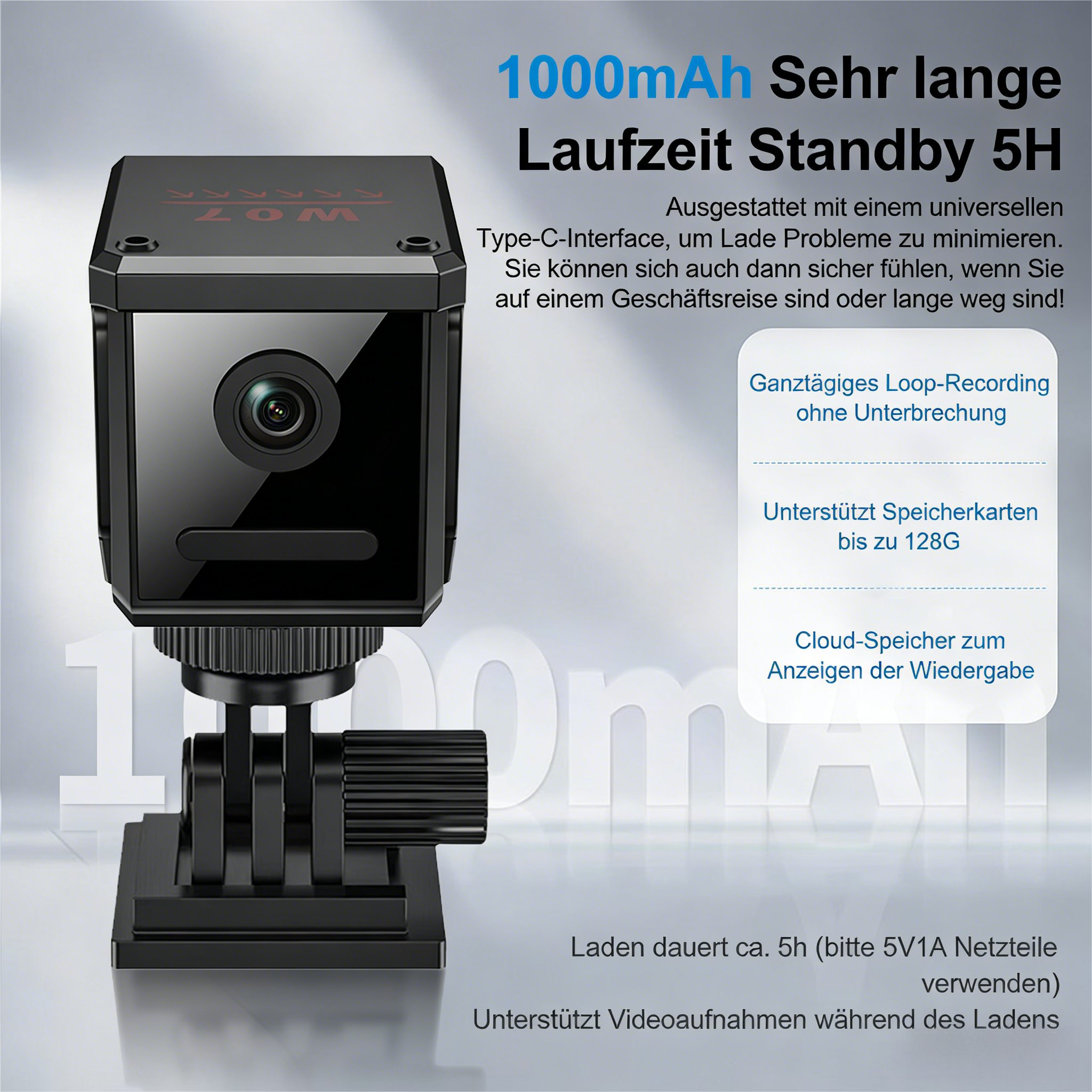 Toomoke Überwachungskamera Mini Kamera,1080p HD,IR-Nachtsicht,WiFi Wireless,Alarme (Überwachungskamera innen,Lange Standby WiFi Kamera, 1-tlg.,Intelligente Erkennung, Bewegungserkennung & Cloud-Speicher, Live Übertragung Handy APP,für Startseite Büro Sicherheit)