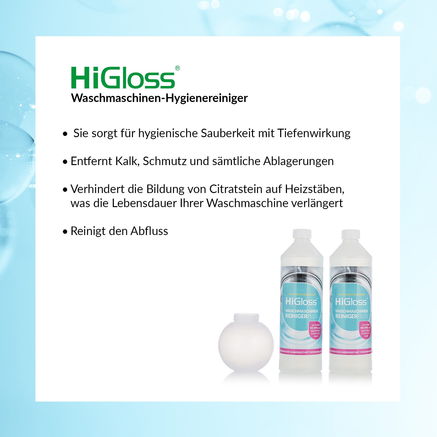 HiGloss Waschmaschinen-Hygienereiniger-Plus Waschmaschinenpflege (2x1L für hygienische Sauberkeit & Langlebigkeit)