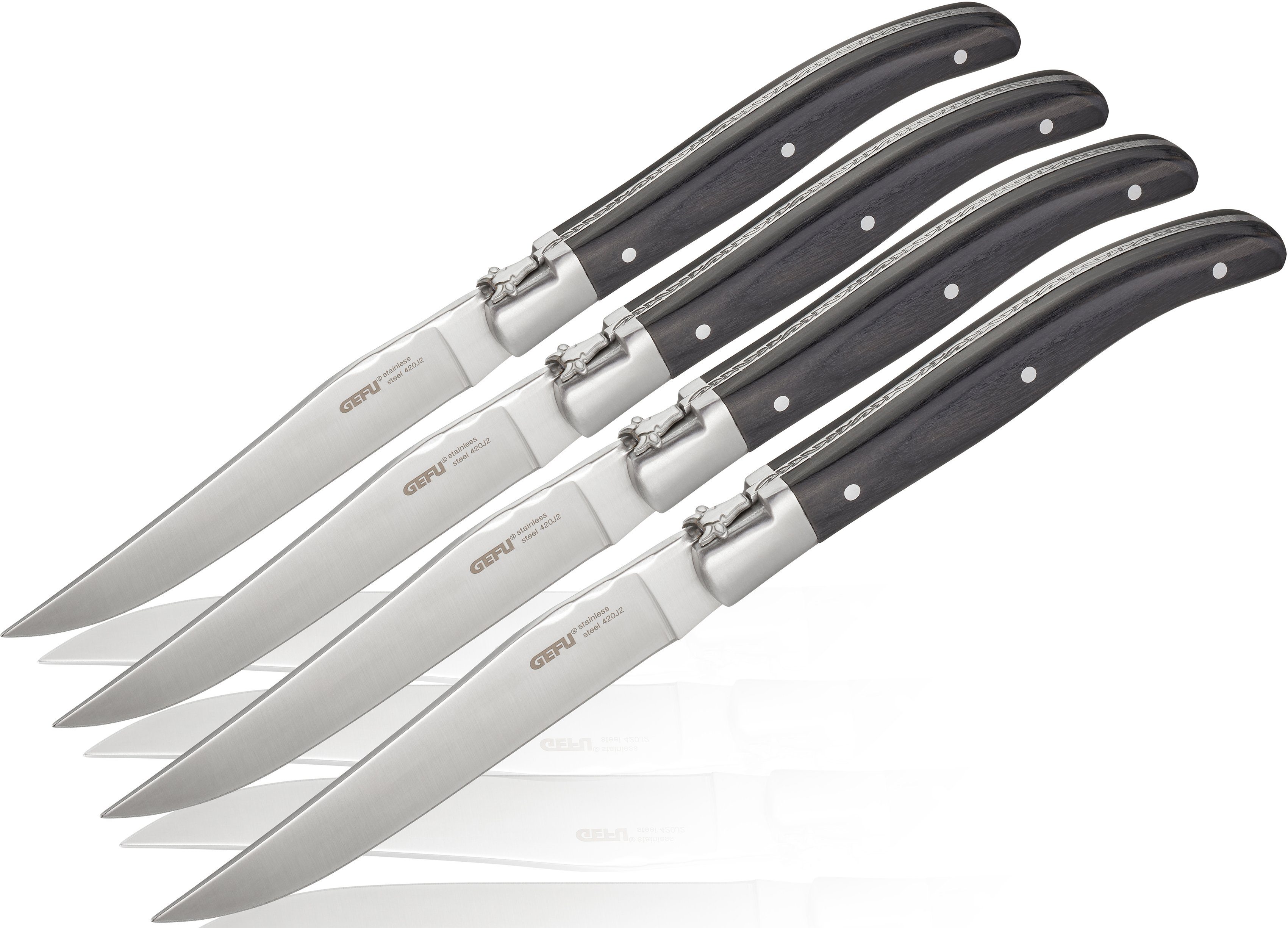 GEFU Steakbesteck Basco (4-tlg), 4 Personen, Klingenstahl, Massivholz, Klingenstahl, in edler Kiefernholz-Box