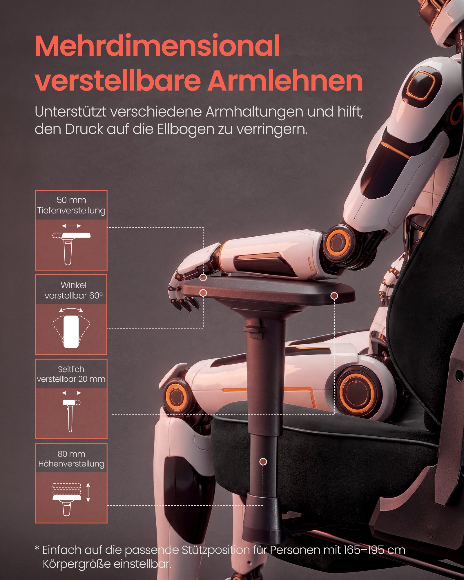SONGMICS Gaming-Stuhl Schreibtischstuhl ergonomisch, 4D verstellbare Armlehnen, Fußstütze, Bis 200 kg belastbar, 72 x 72 x (125-135) cm, Wildlederimitat – Bild 2 von 5