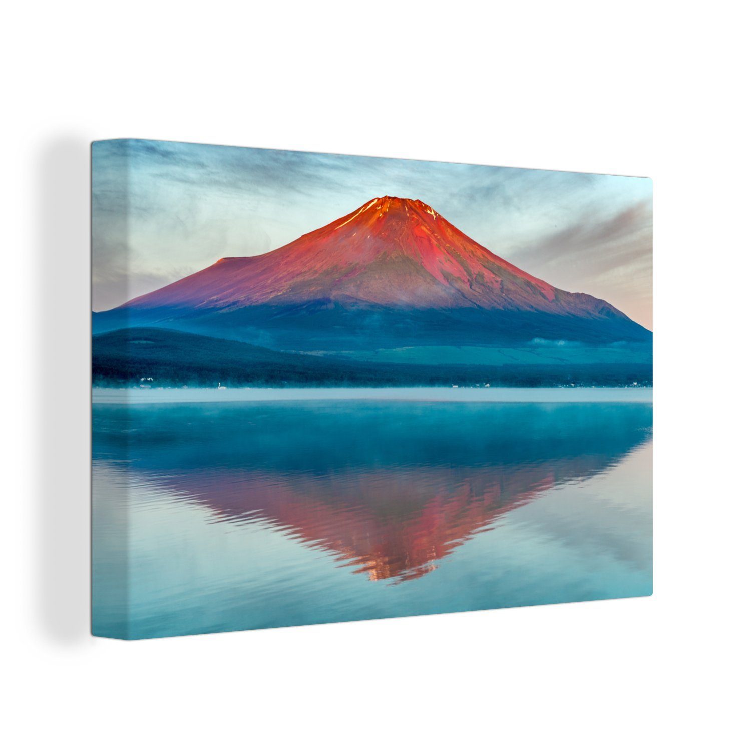 OneMillionCanvasses® Leinwandbild Der von der Morgensonne beleuchtete Fuji im asiatischen Japan, (1 St), Wandbild Leinwandbilder, Aufhängefertig, Wanddeko, 30x20 cm