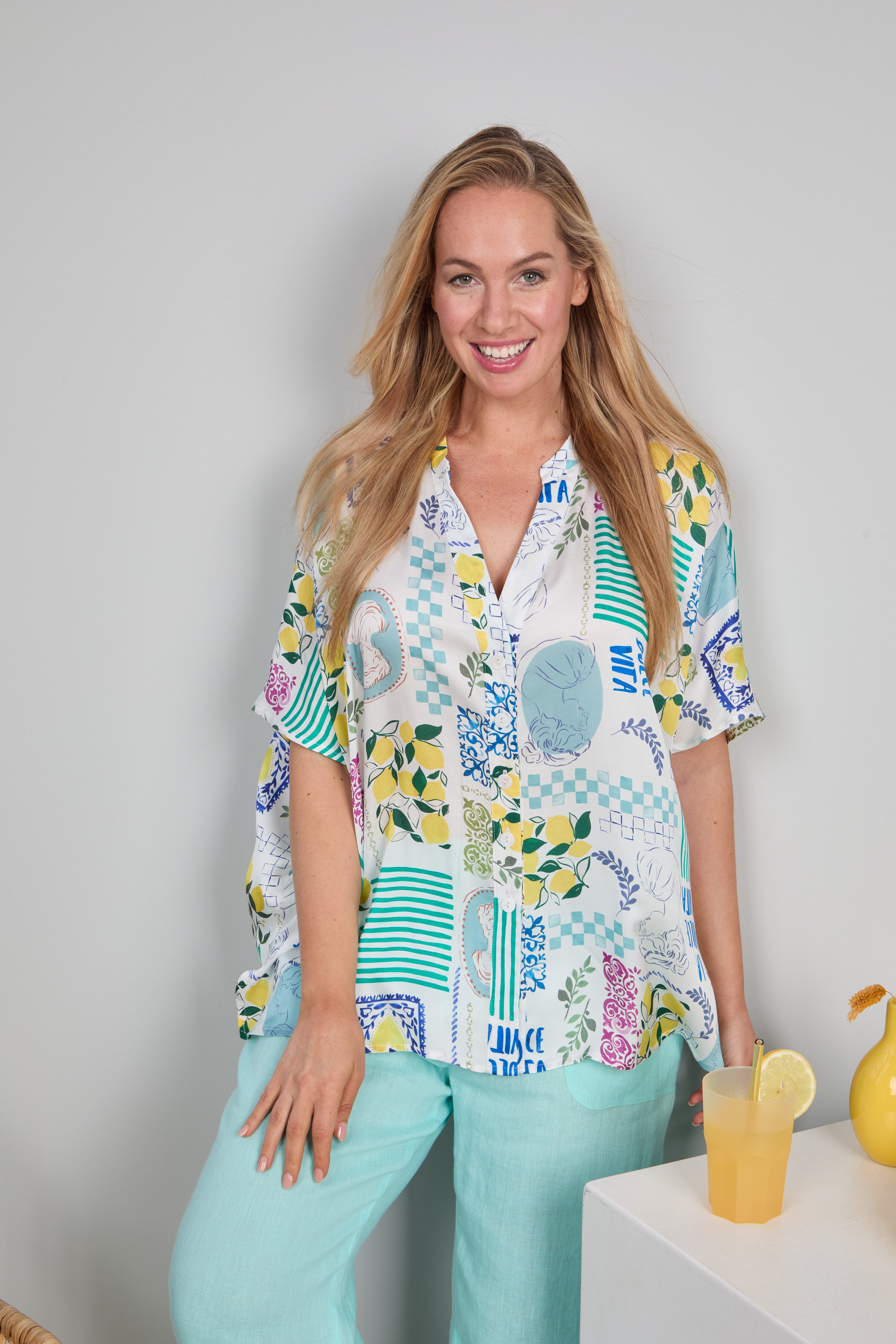 Mona Lisa REDLINE Druckbluse Große Größen - sunny days Sommerliche Bluse mit überschnittenen Ärmeln im Kimono-Style