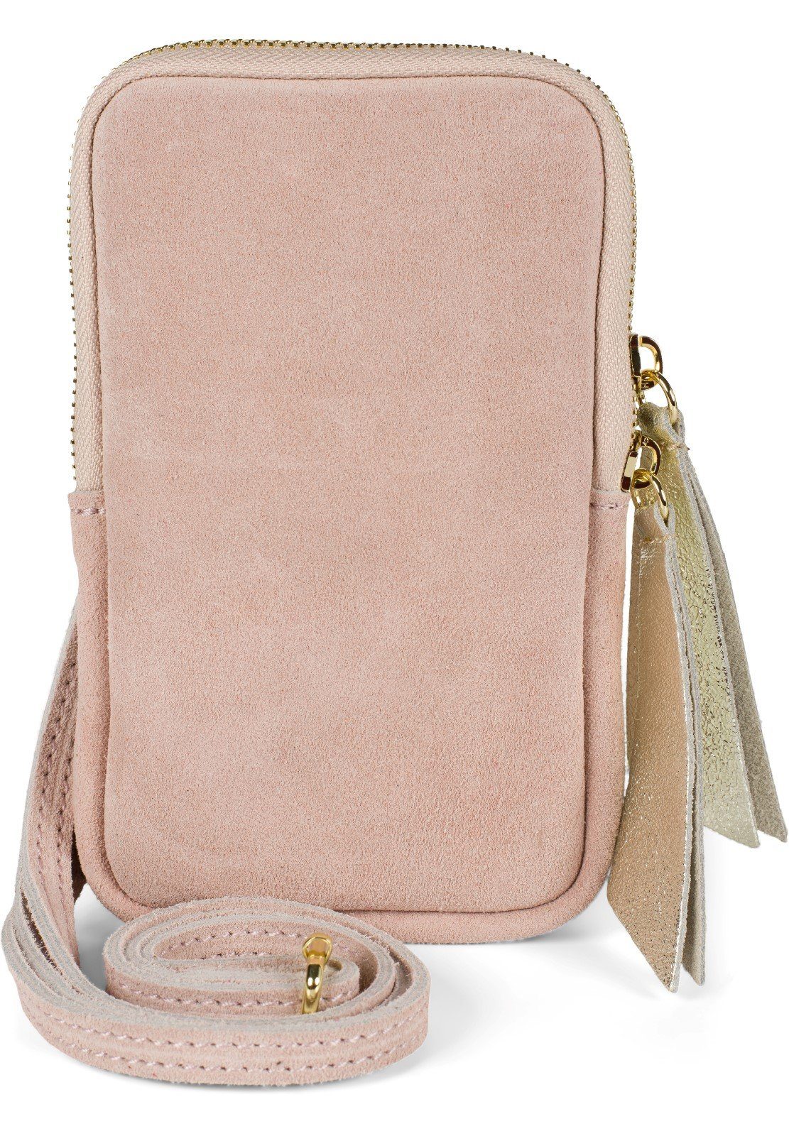 styleBREAKER Mini Bag (1-tlg), Echtleder Handy Umhängetasche Veloursleder Altrose | Minitaschen