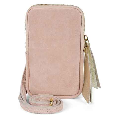 styleBREAKER Mini Bag (1-tlg), Echtleder Handy Umhängetasche Veloursleder