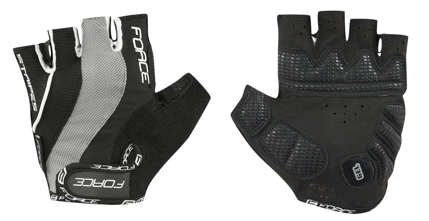 grau-schwarz Handschuhe STRIPES Fahrradhandschuhe FORCE FORCE