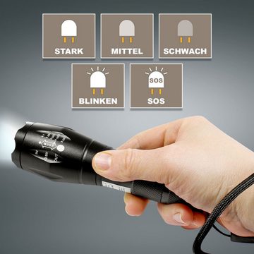 EAXUS LED Taschenlampe Taktische Taschenlampe Zoombar (1-St), 5 Leuchtmodi, SOS-Modus, Aluminium-Gehäuse, 1000 Lumen