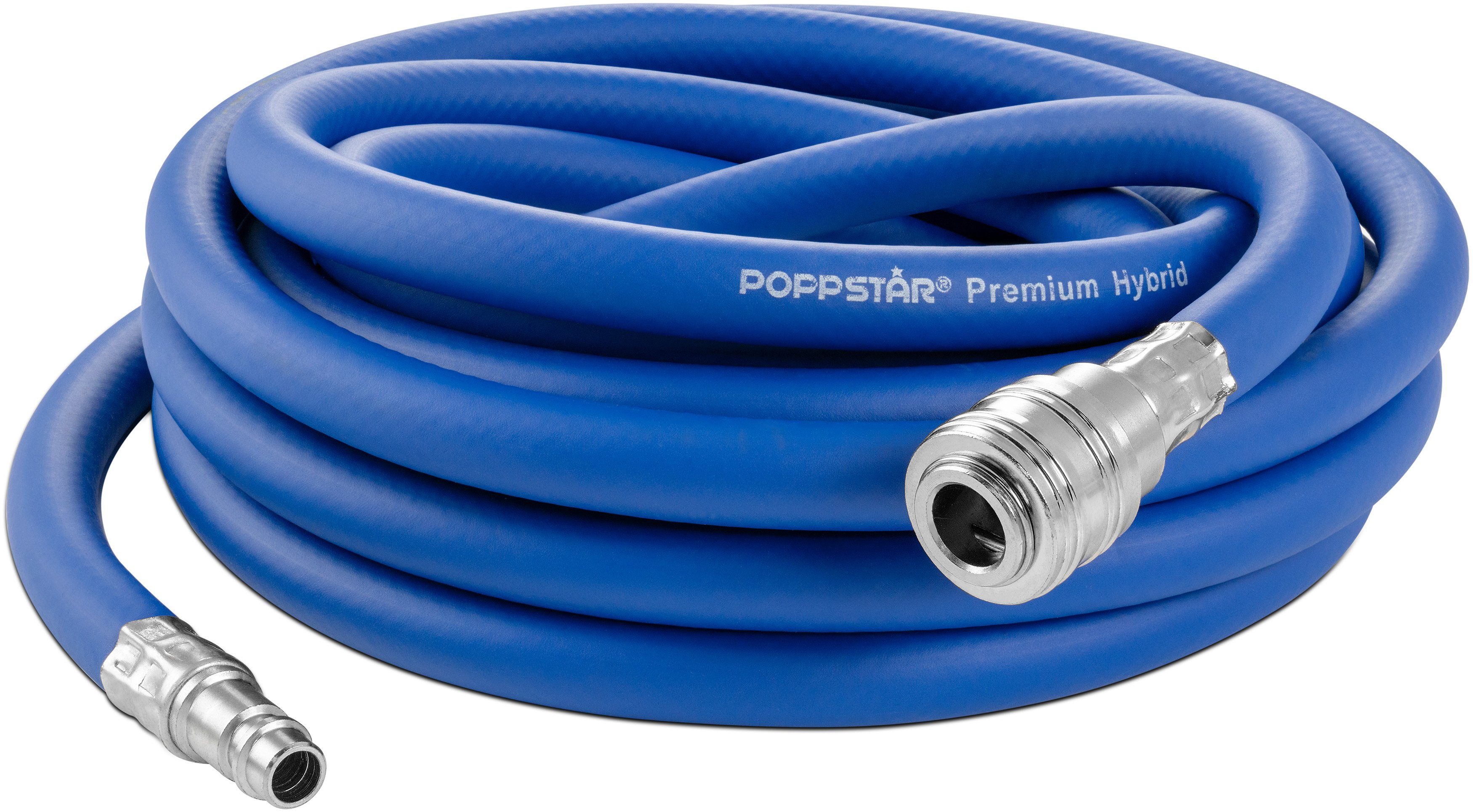 Poppstar Druckluftschlauch Premium Hybrid PVC mit Gewebeeinlage, ( Innendurchmesser 9,2mm) mit Schnellkupplungen, bis 20 bar