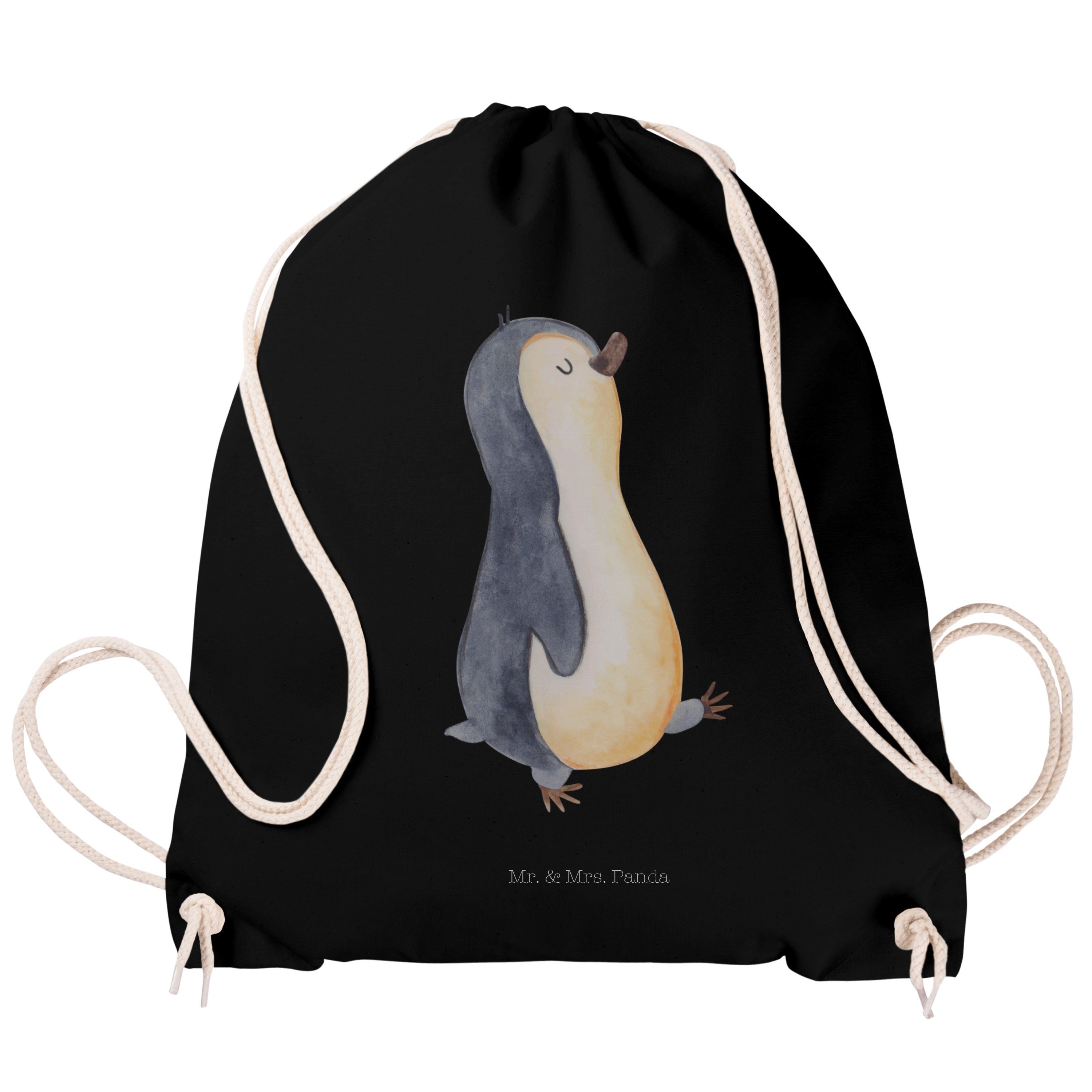 Tasche, Panda Sportbeutel, Mrs. Mr. Geschenk, Pinguin (1-tlg) Schwarz marschierend - & Sporttasche Stoff -