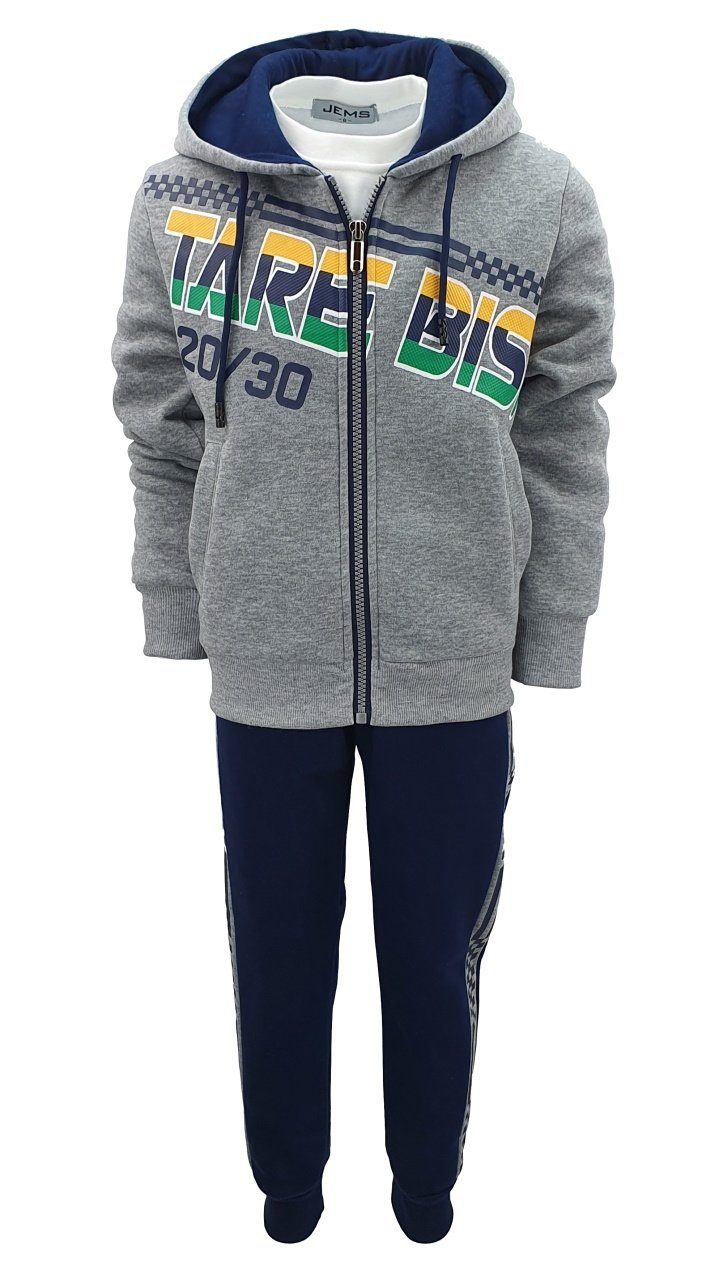 Fashion Boy Freizeitanzug JF983 3tlg. Hellgrau/Blau Freizeitanzug Jogginganzug, gefüttert