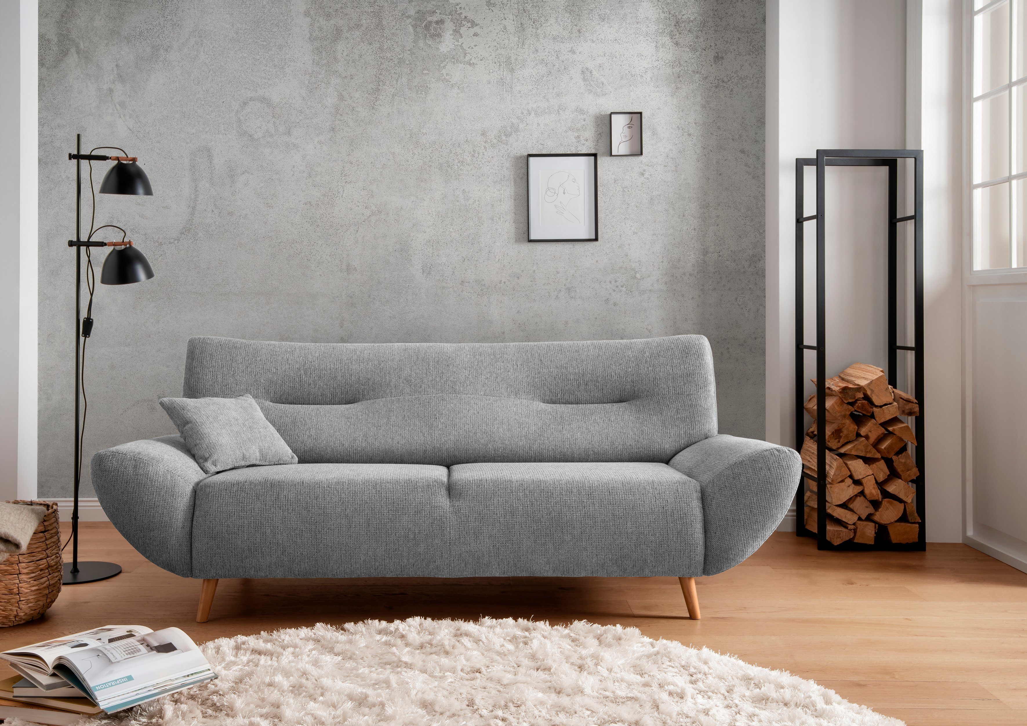 INOSIGN 3-Sitzer "Drago, elegant und zeitlos, komfortabel, mit Holzfuß" fre günstig online kaufen