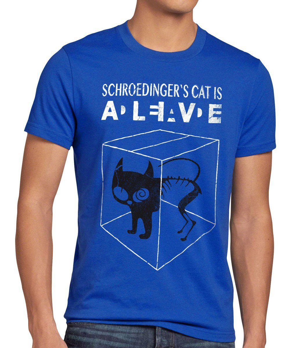 style3 Print-Shirt Herren T-Shirt Schroedinger's Katze Big Bang Sheldon schrödingers Theory cat neu blau