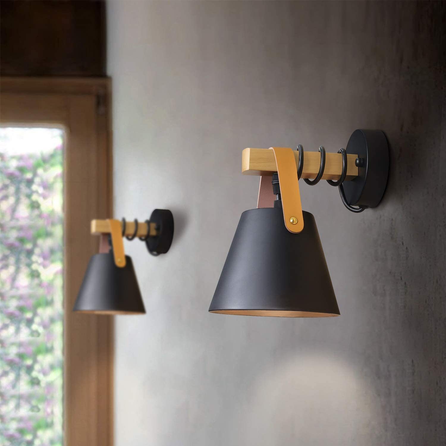 ZMH Wandleuchte Schwarz Vintage Wandlampe Holz E27 Industrie Innenbeleuchtung, LED wechselbar | Wandleuchten