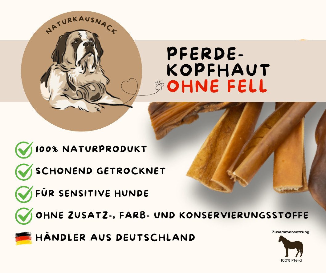 Warnick´s Tierfutterservice Pferdekopfhaut ohne Fell - hypoallergener, proteinreicher Hundesnack, Snack für: Hunde