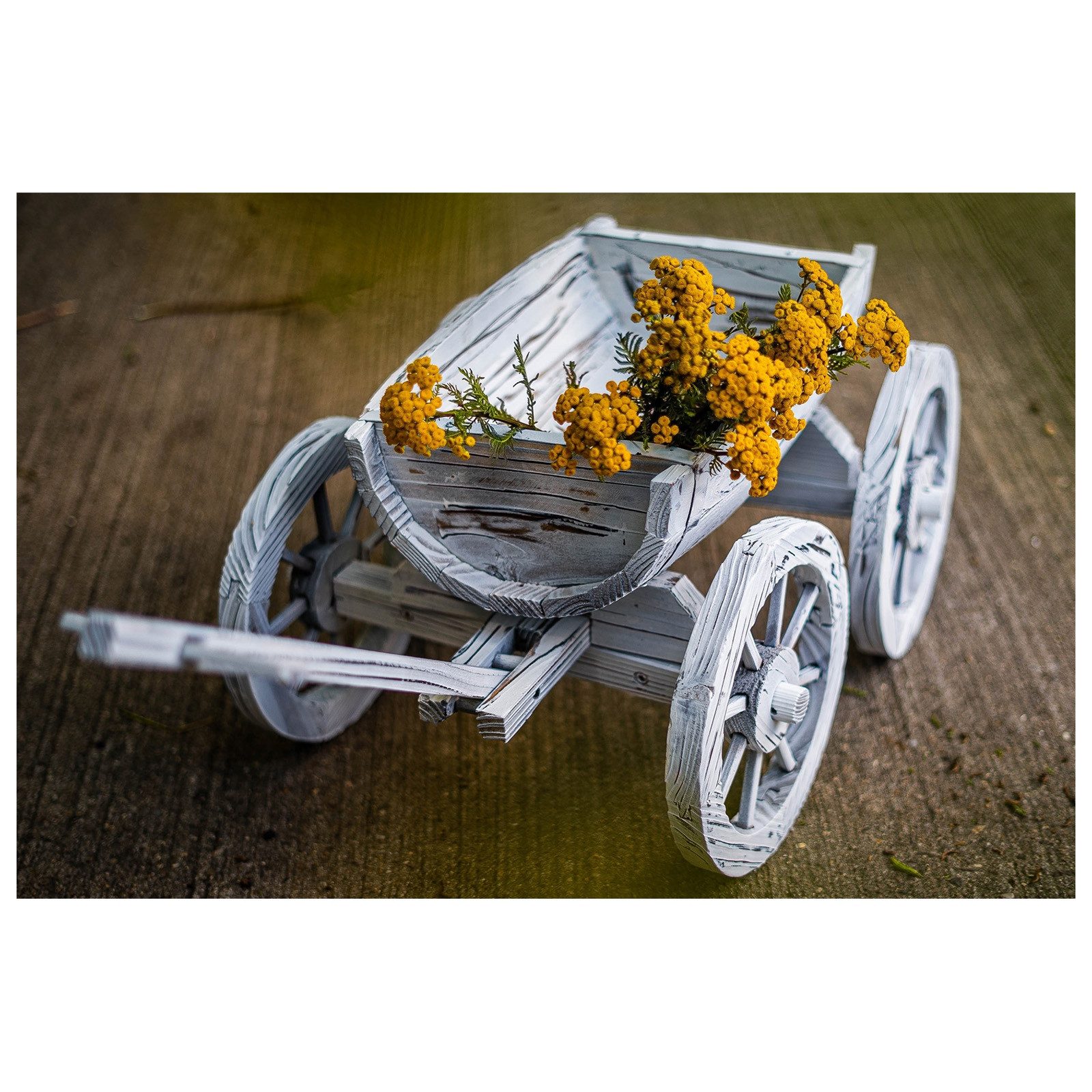 Gartenfigur Holzhandwagen Weiß Rustikal Sommerset