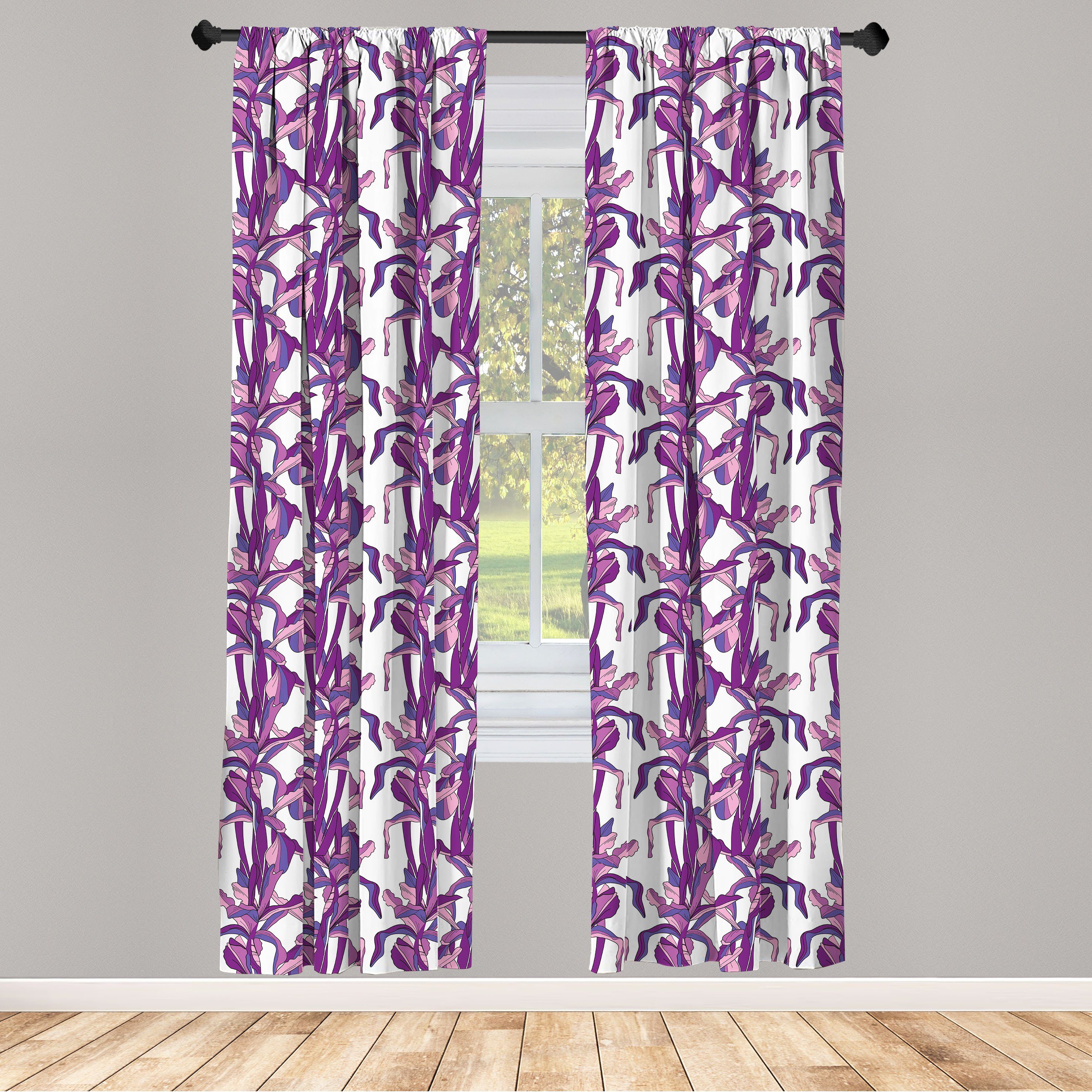 Gardine Vorhang für Wohnzimmer Schlafzimmer Dekor, Abakuhaus, Microfaser, Blumen Botanischer Blätter- Silhouetten