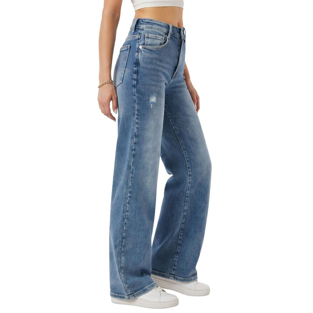 Ital-Design Weite Jeans Damen Wide-Leg Jeans High Waist mit Steppnähten (91767232) Destroyed-Look Stretch Relaxed Fit Jeans in Blau
