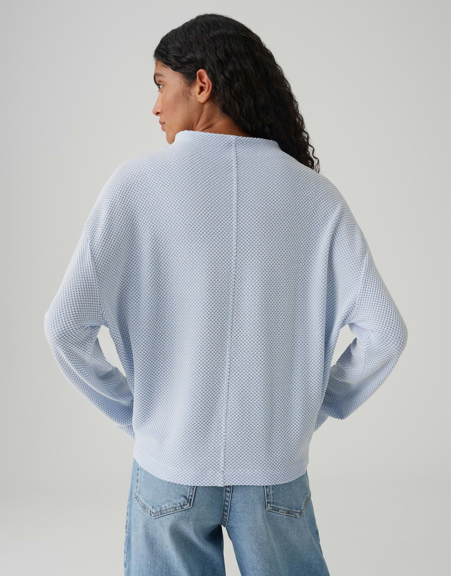 OPUS Longsleeve SERATA mit zweifarbiger Textur Lockere Passform, schmal zulaufender Schnitt, überschnittene Schulter