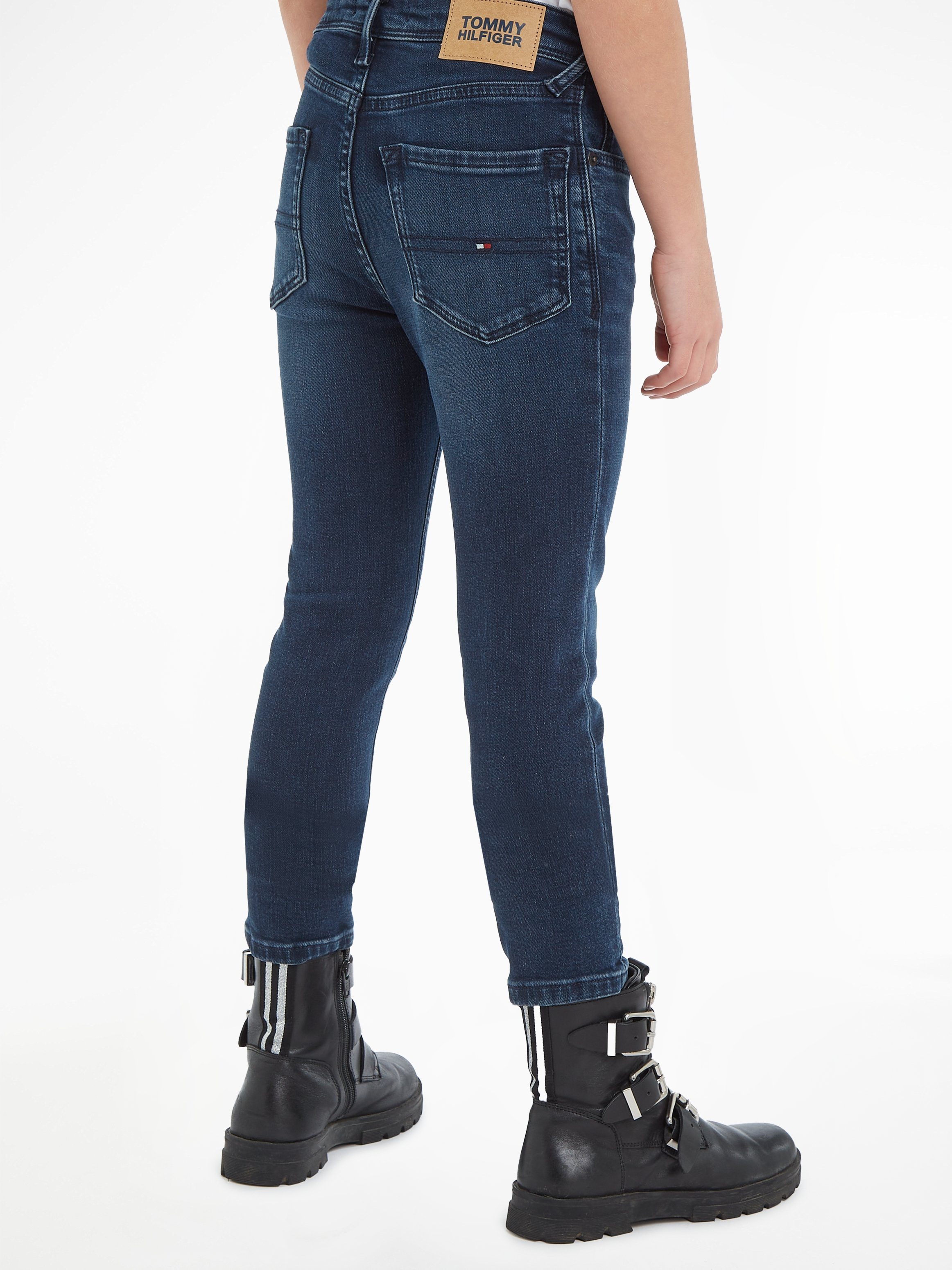 Straight-Jeans Leder-Brandlabel mit MiniMe, hinteren Bund DARK BLUE Kinder Junior Y Hilfiger Kids SCANTON am Tommy