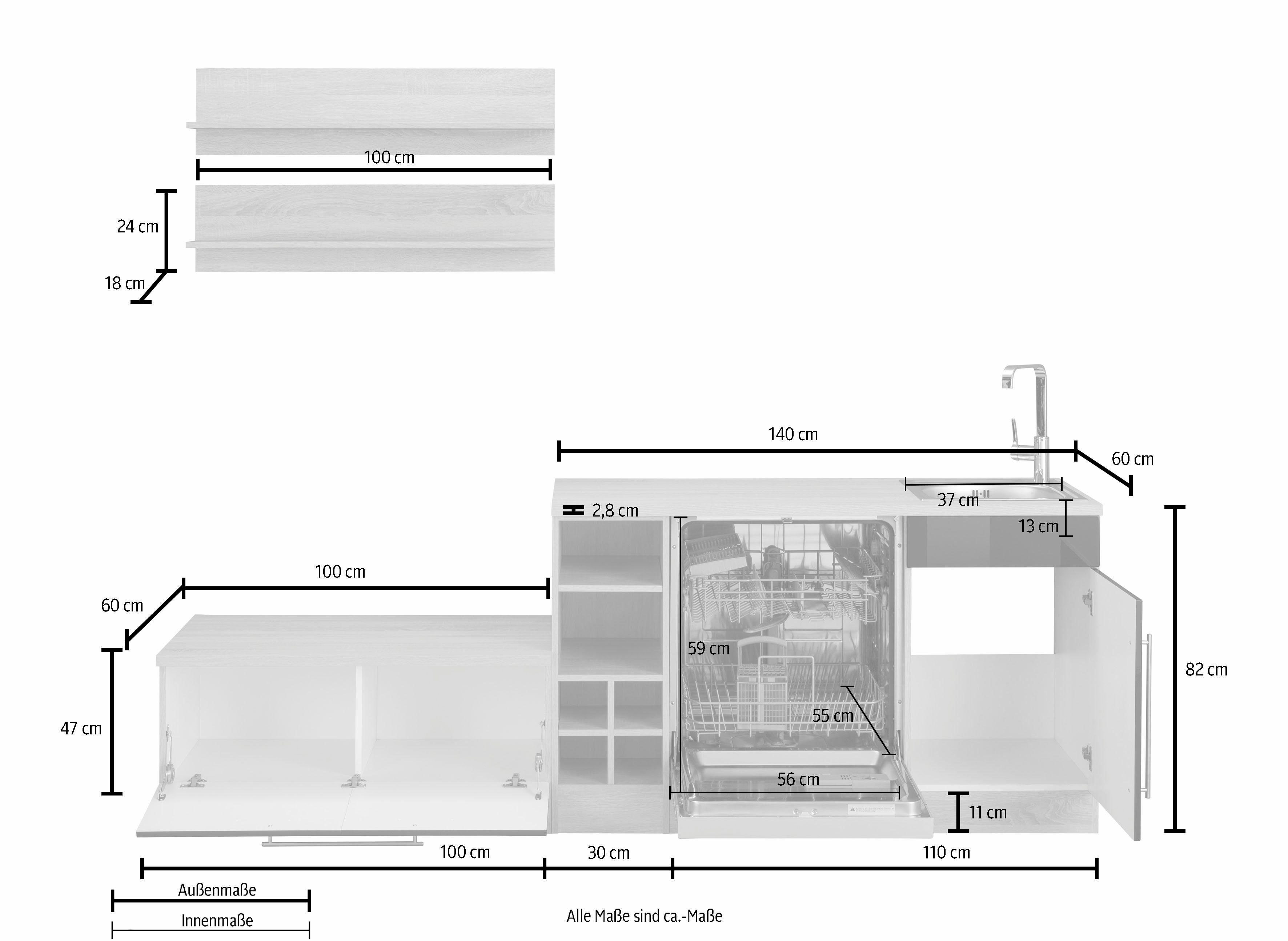 KOCHSTATION Winkelküche KS-Samos, Stellbreite 300x250 cm, wahlweise mit E-Geräten und Induktionskochfeld
