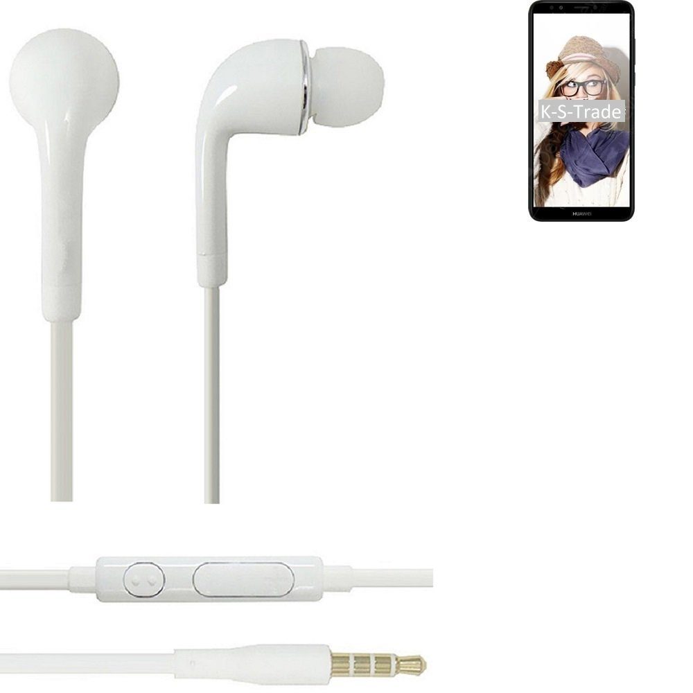 K-S-Trade für Huawei Y7 Prime 2018 In-Ear-Kopfhörer (Kopfhörer Headset mit Mikrofon u Lautstärkeregler weiß 3,5mm)